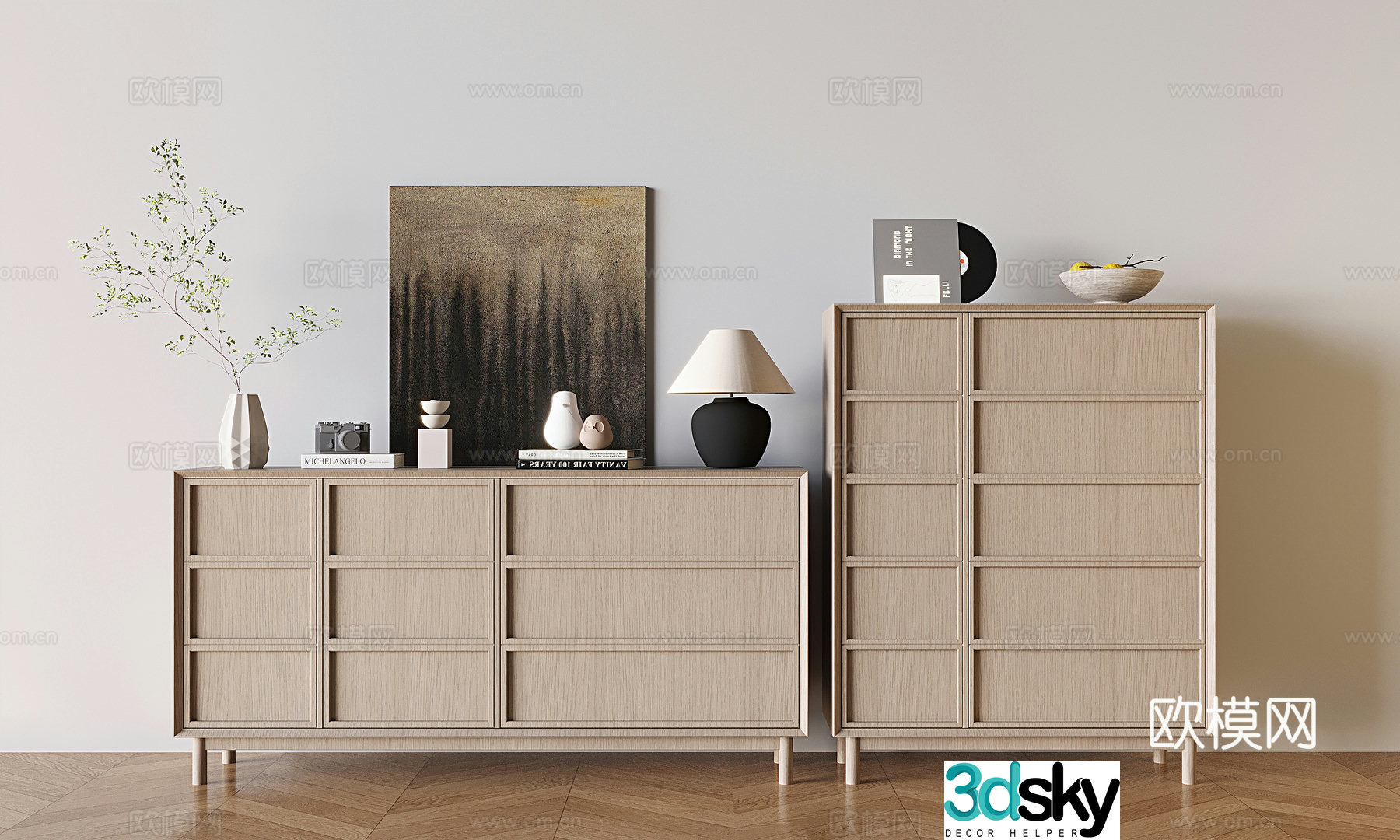 Log style entrance cabinet and side cabinet 3D model