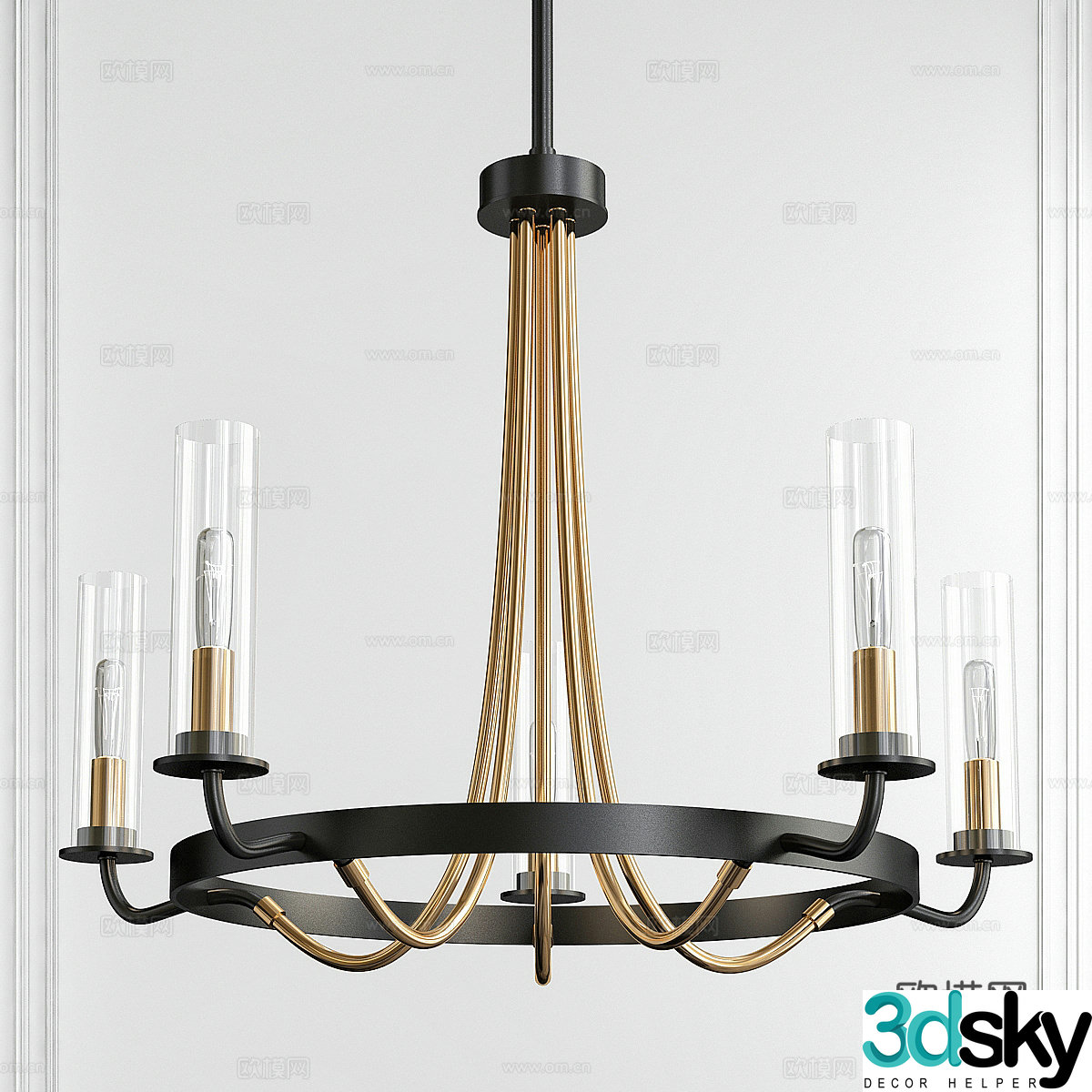Modern multi-head chandelier 3d model