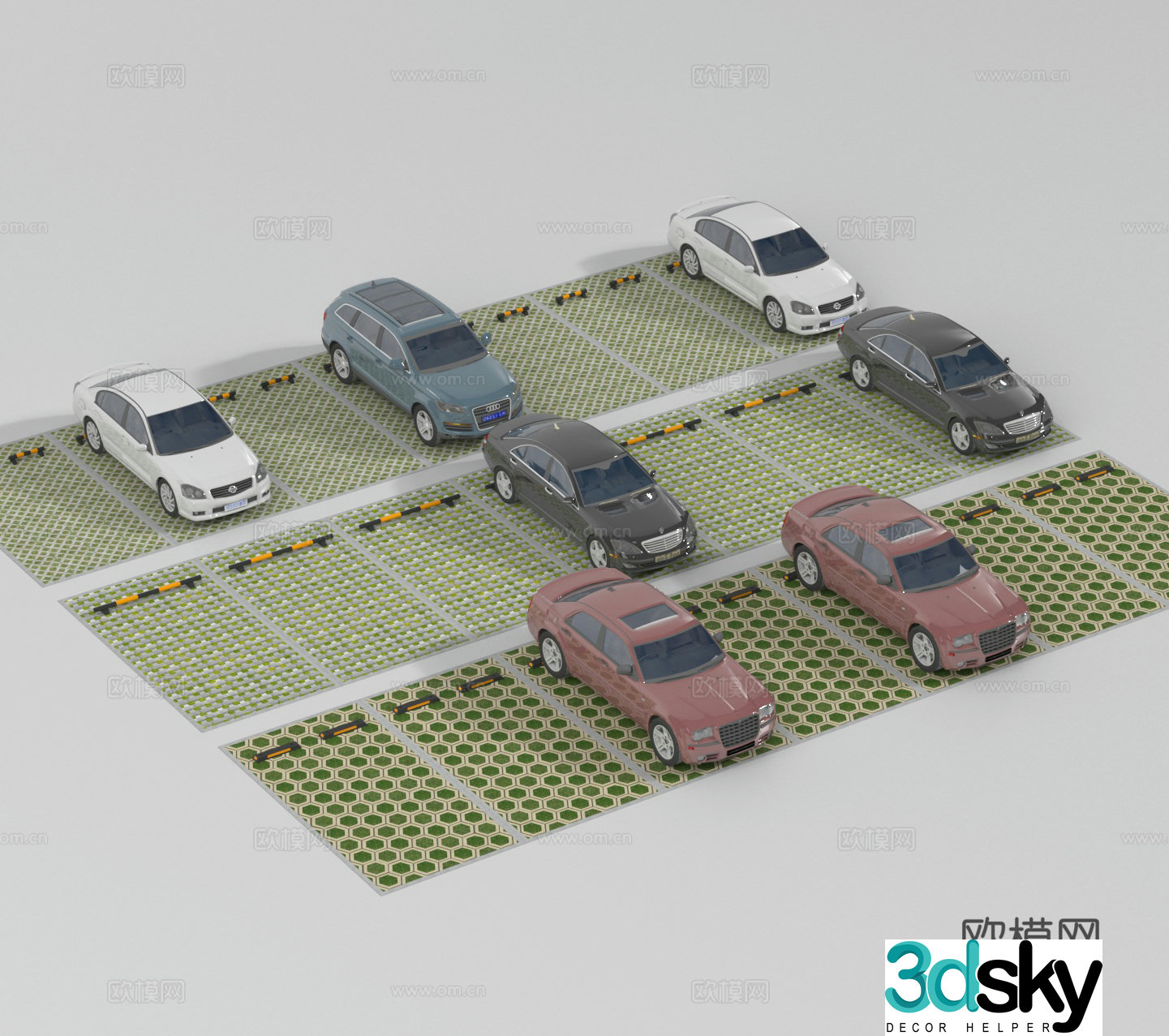 Modern parking lot outdoor parking pad 3d model