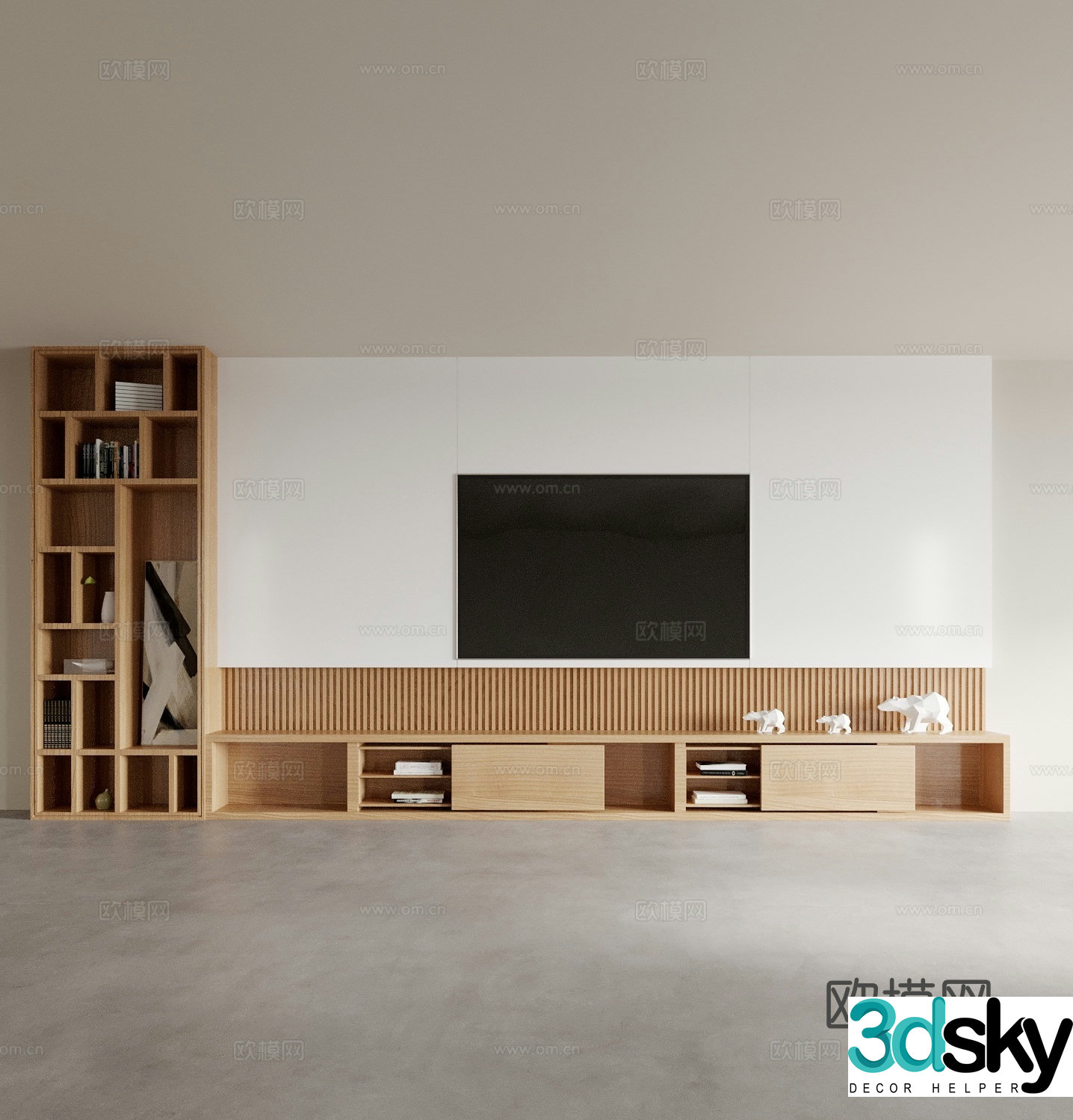 Log style TV cabinet TV wall integrated 3D model