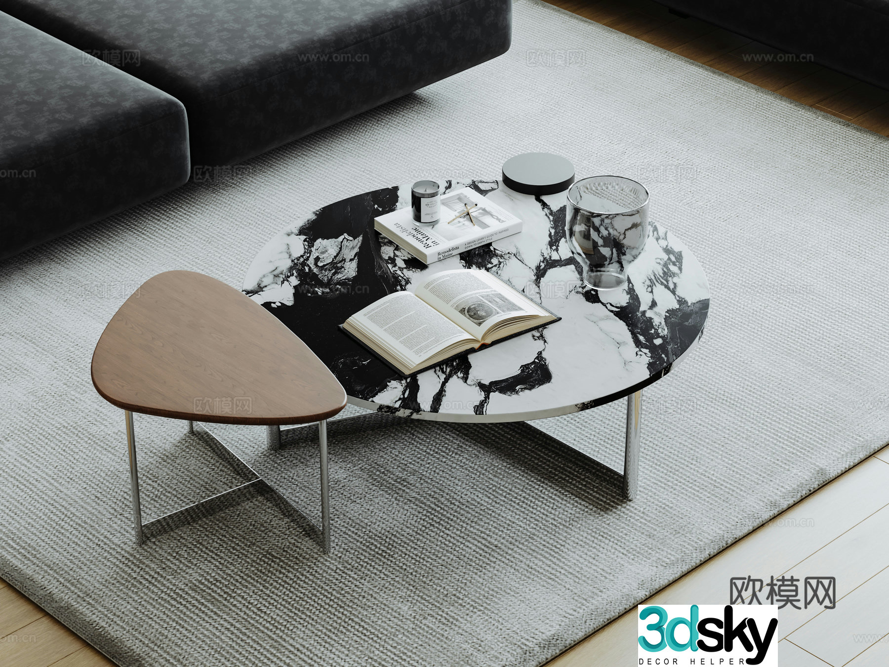 Marble coffee table mother-in-law coffee table 3d model