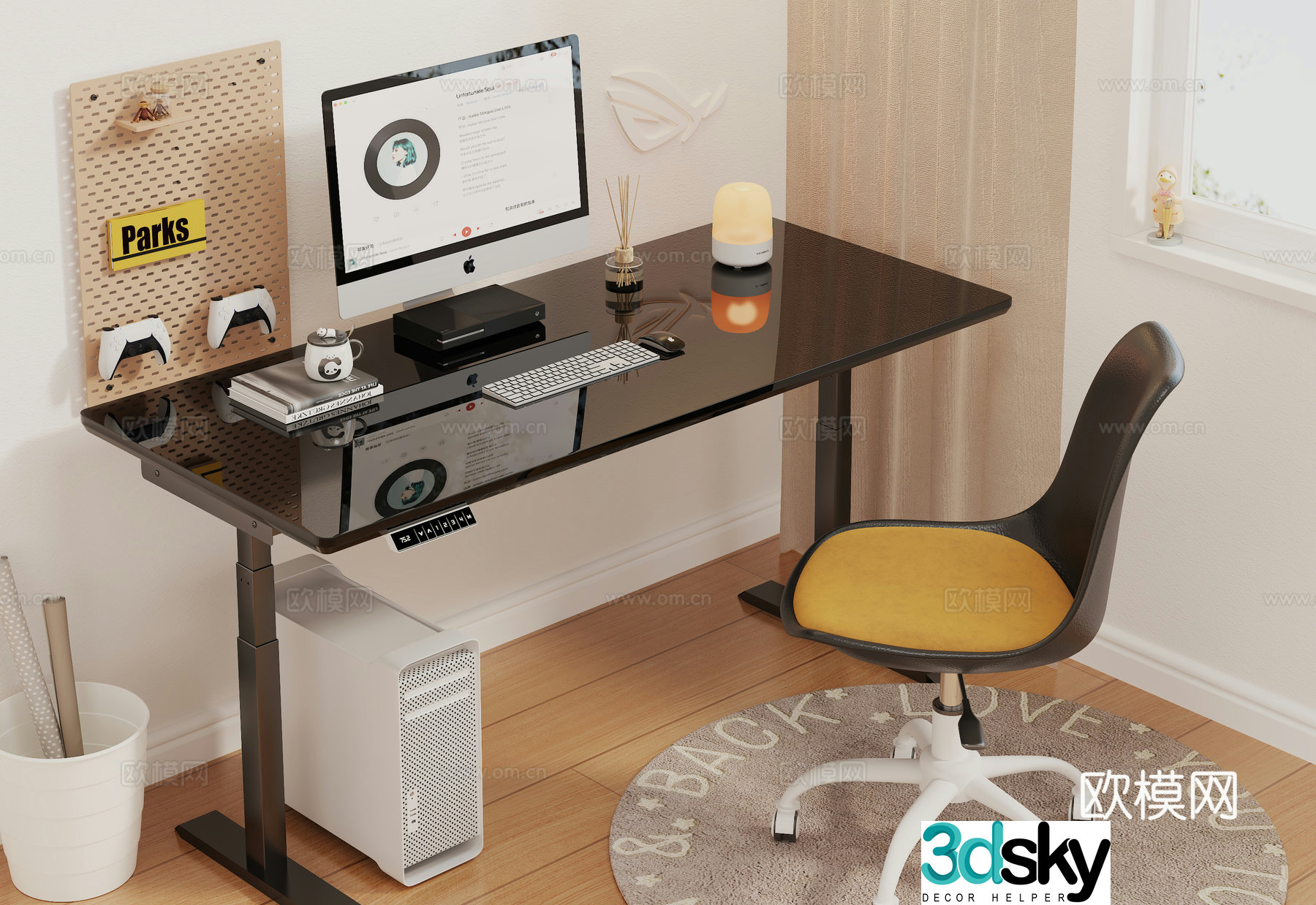 Modern desk lift desk glass desk 3d model