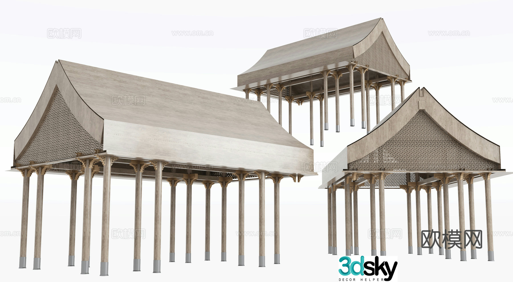 Chinese roof building components 3D model