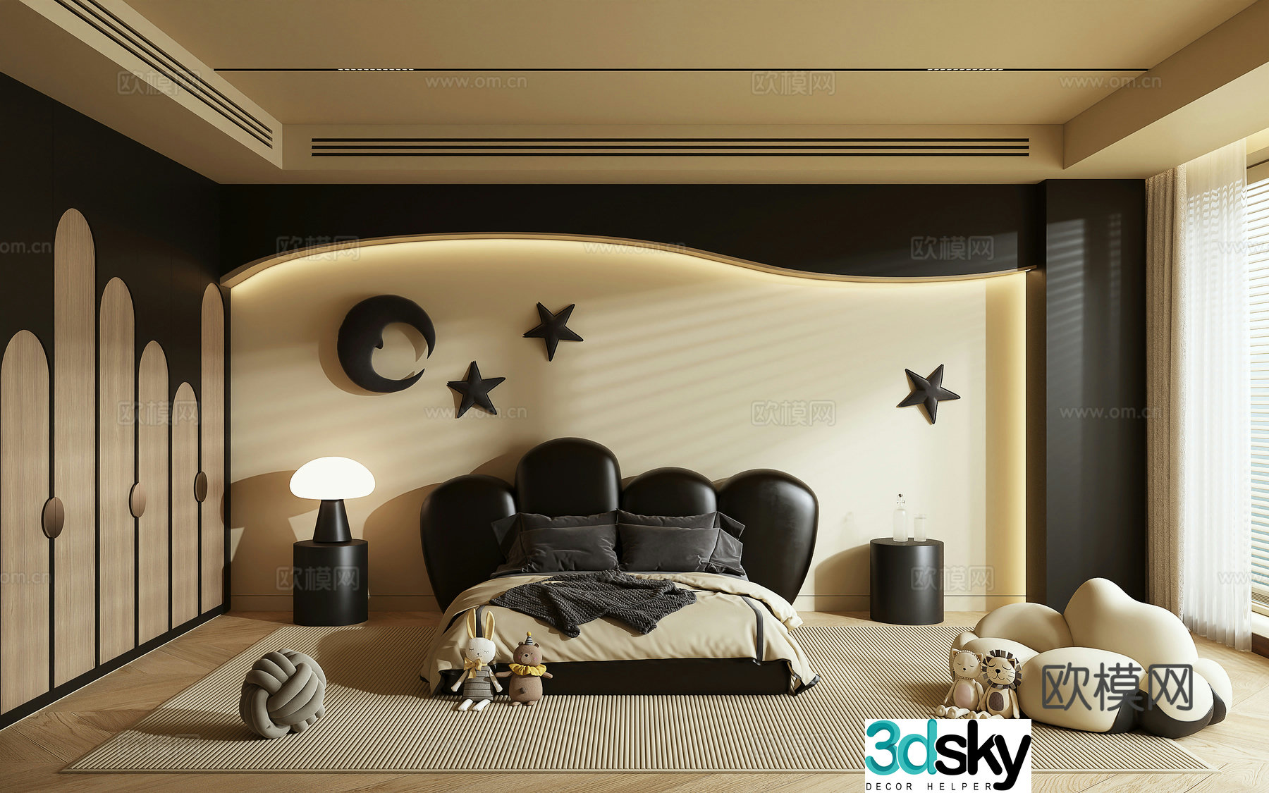 Cream style children’s room black and white children’s room 3d model