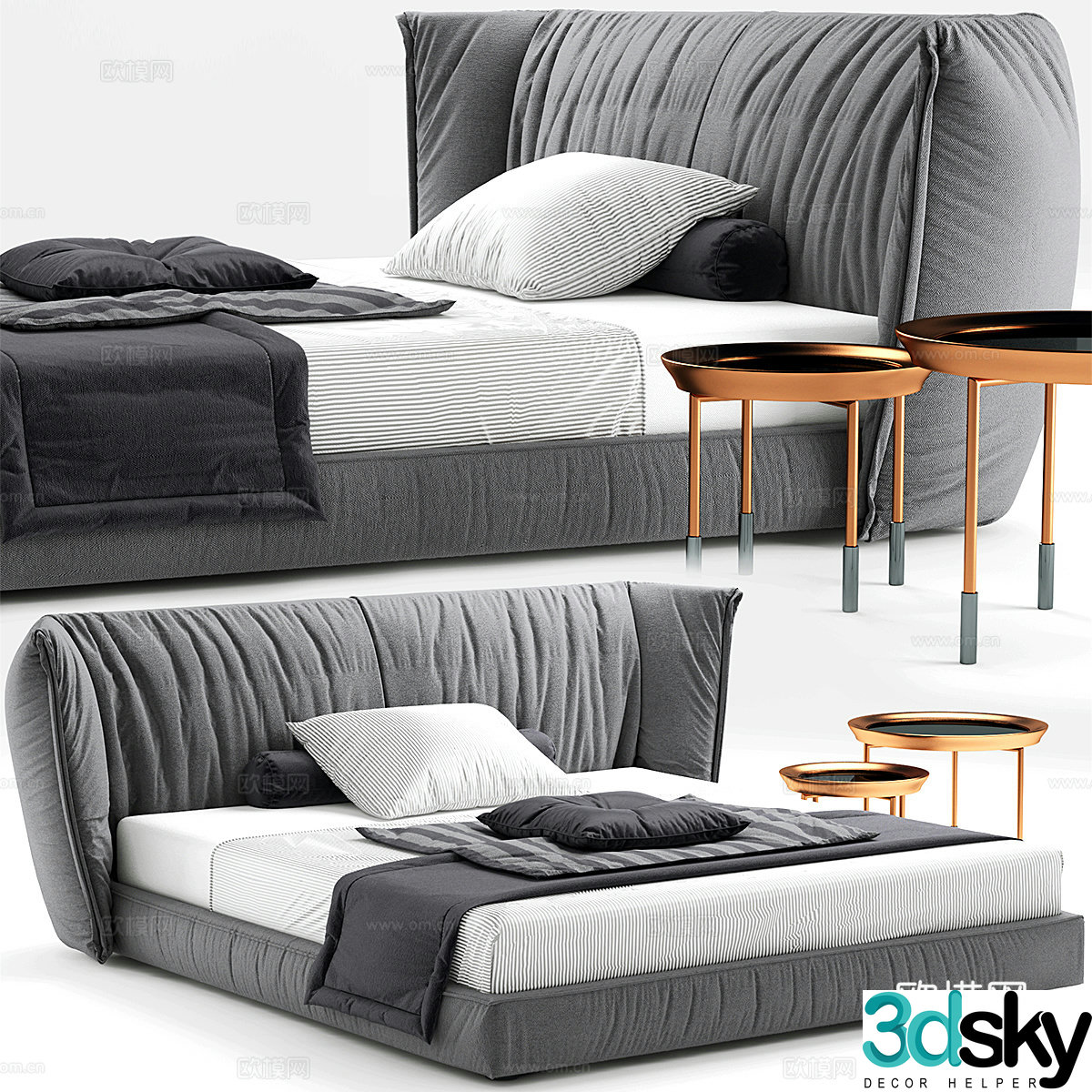 Italian double bed 3d model