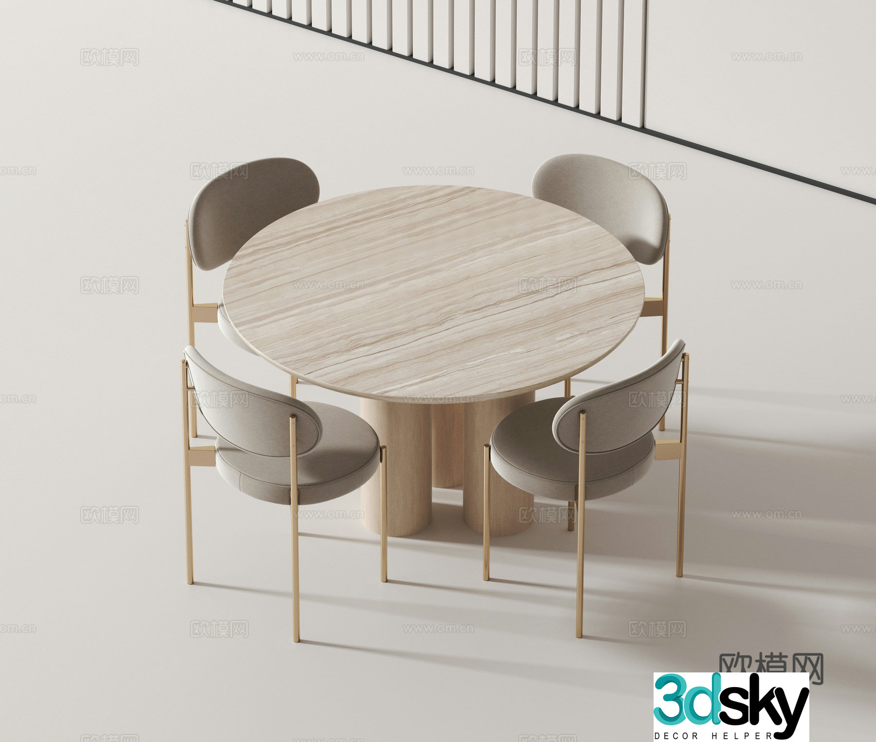 Modern round dining table and chairs 3d model