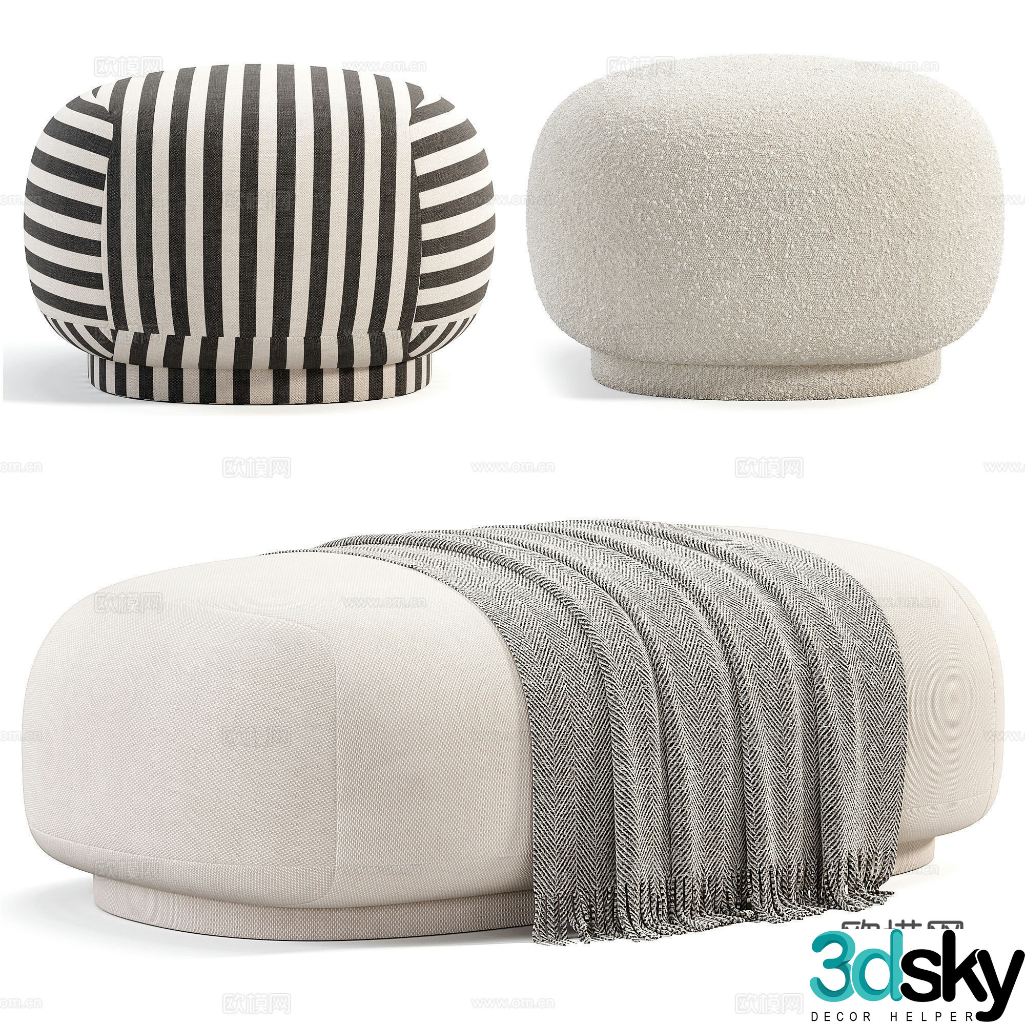 Modern footrest sofa stool bed end stool 3d model
