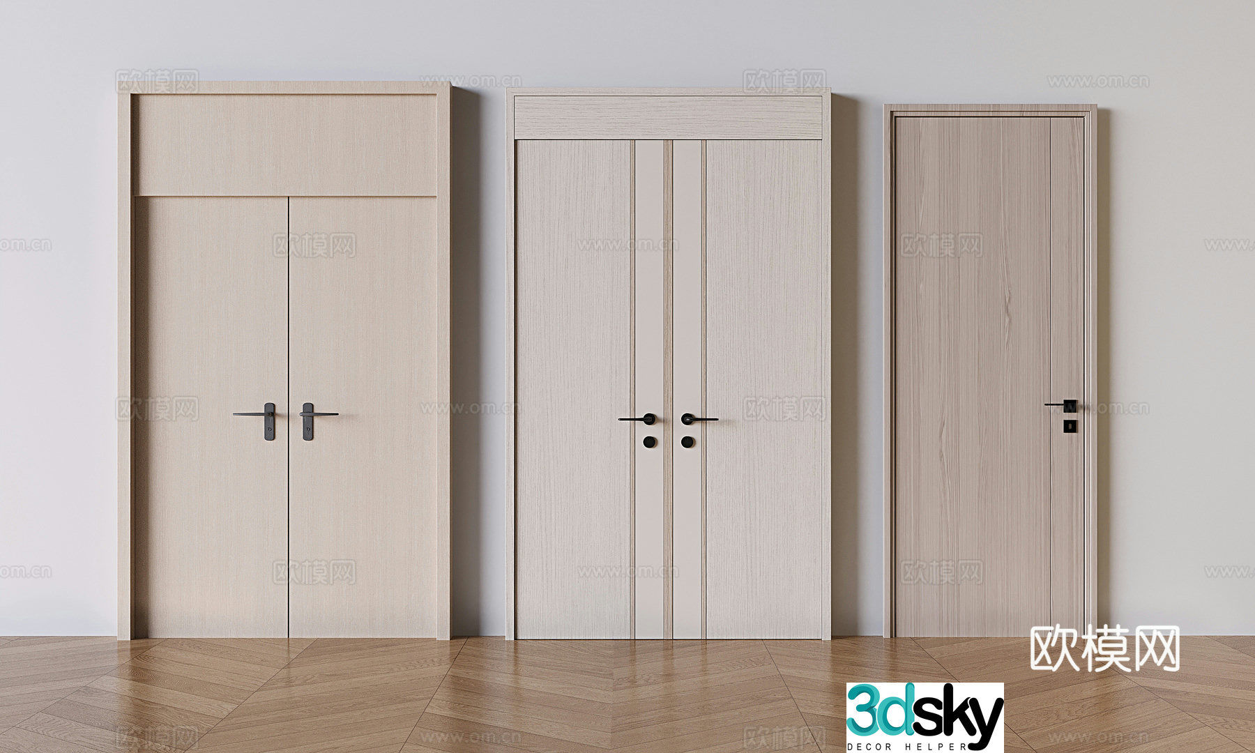 Modern double door side door single door swing door 3D model