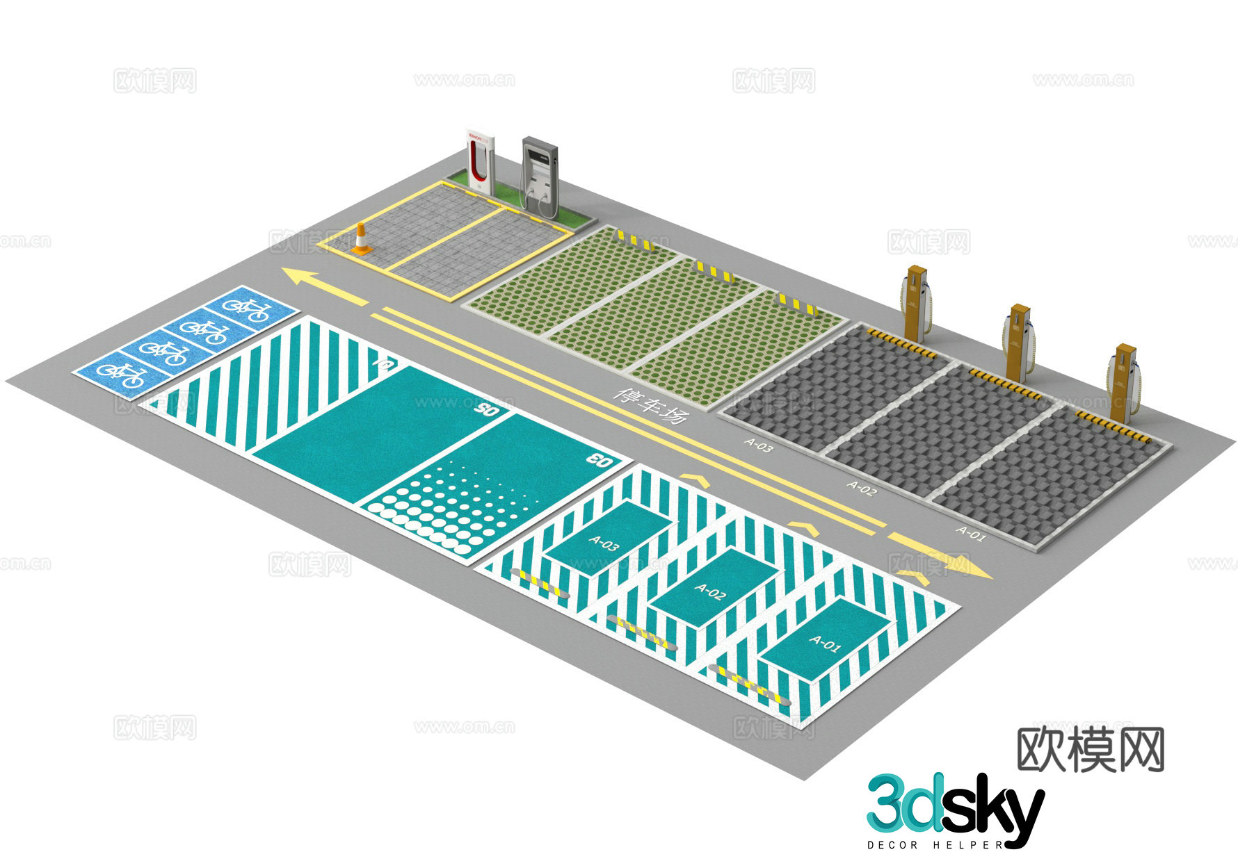 Modern parking lot outdoor parking pad 3d model