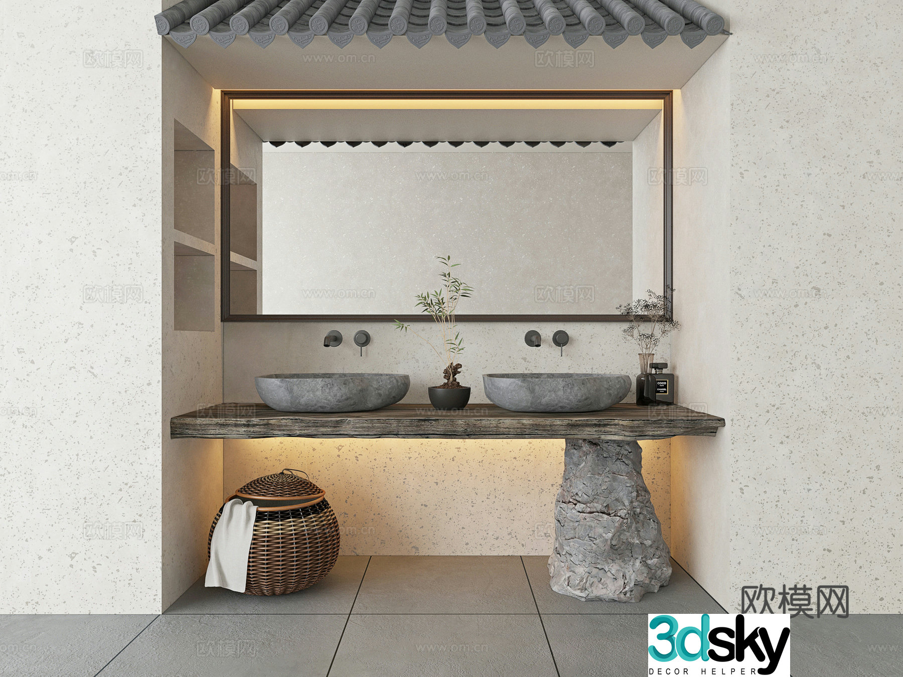New Chinese style bathroom cabinet sink 3D model