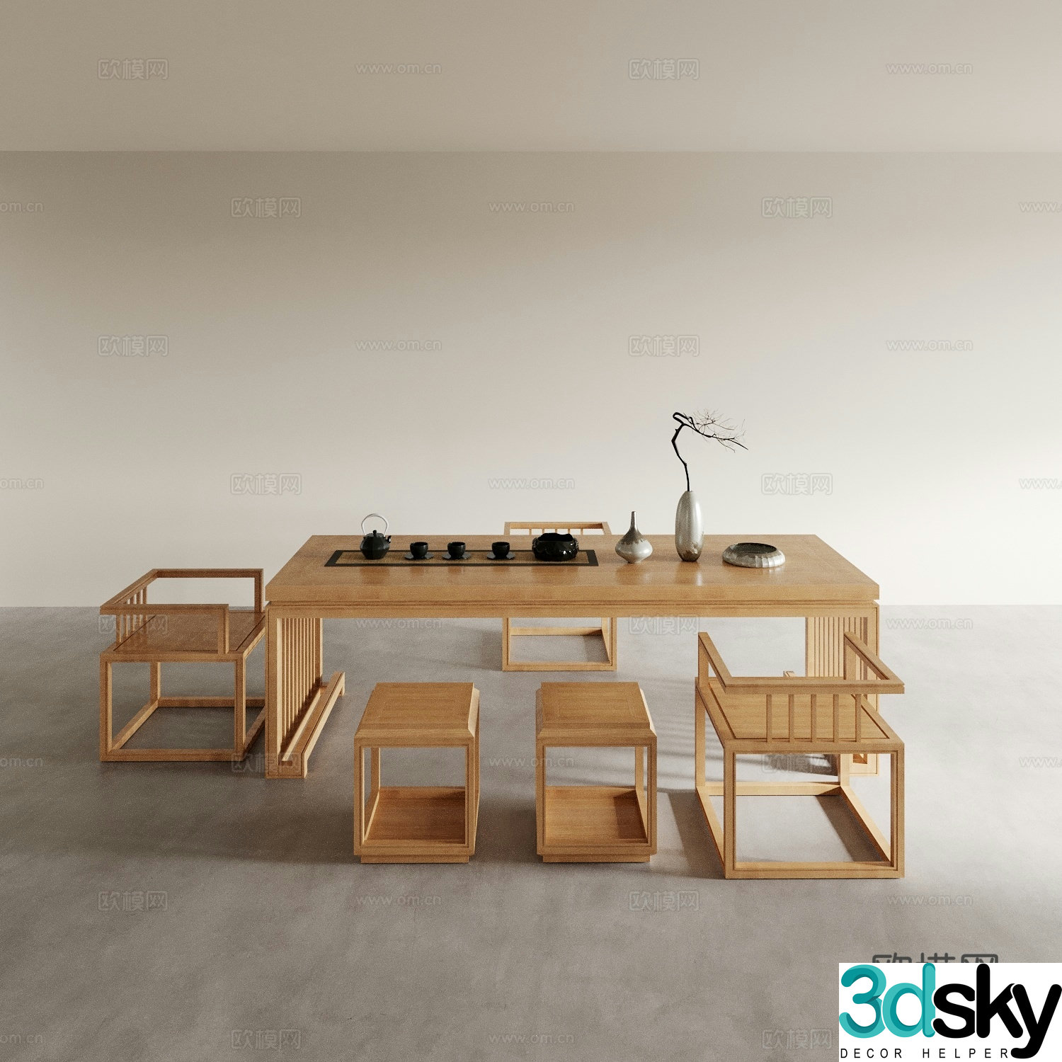 Chinese tea table and chairs 3d model