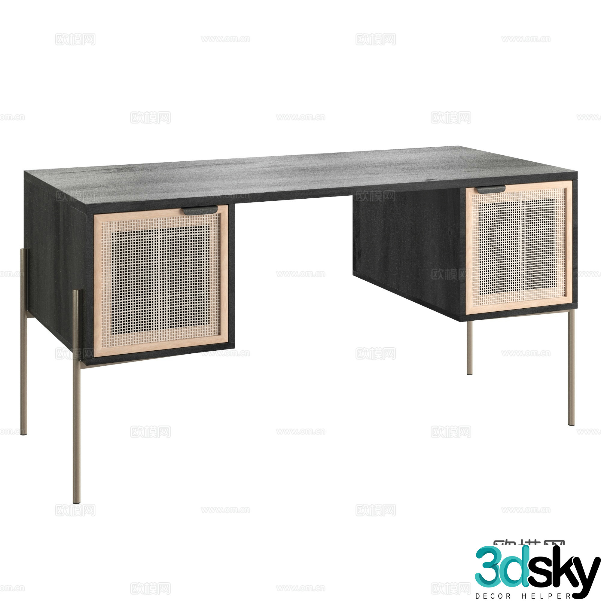 rattan wood desk 3d model