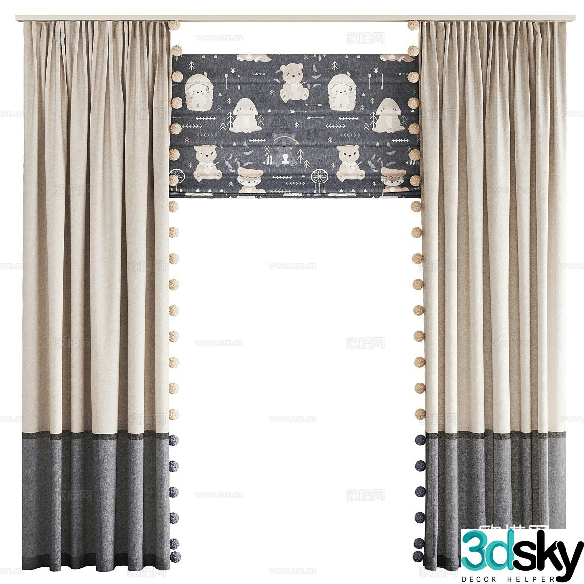 Children’s room curtains cartoon curtains 3d model