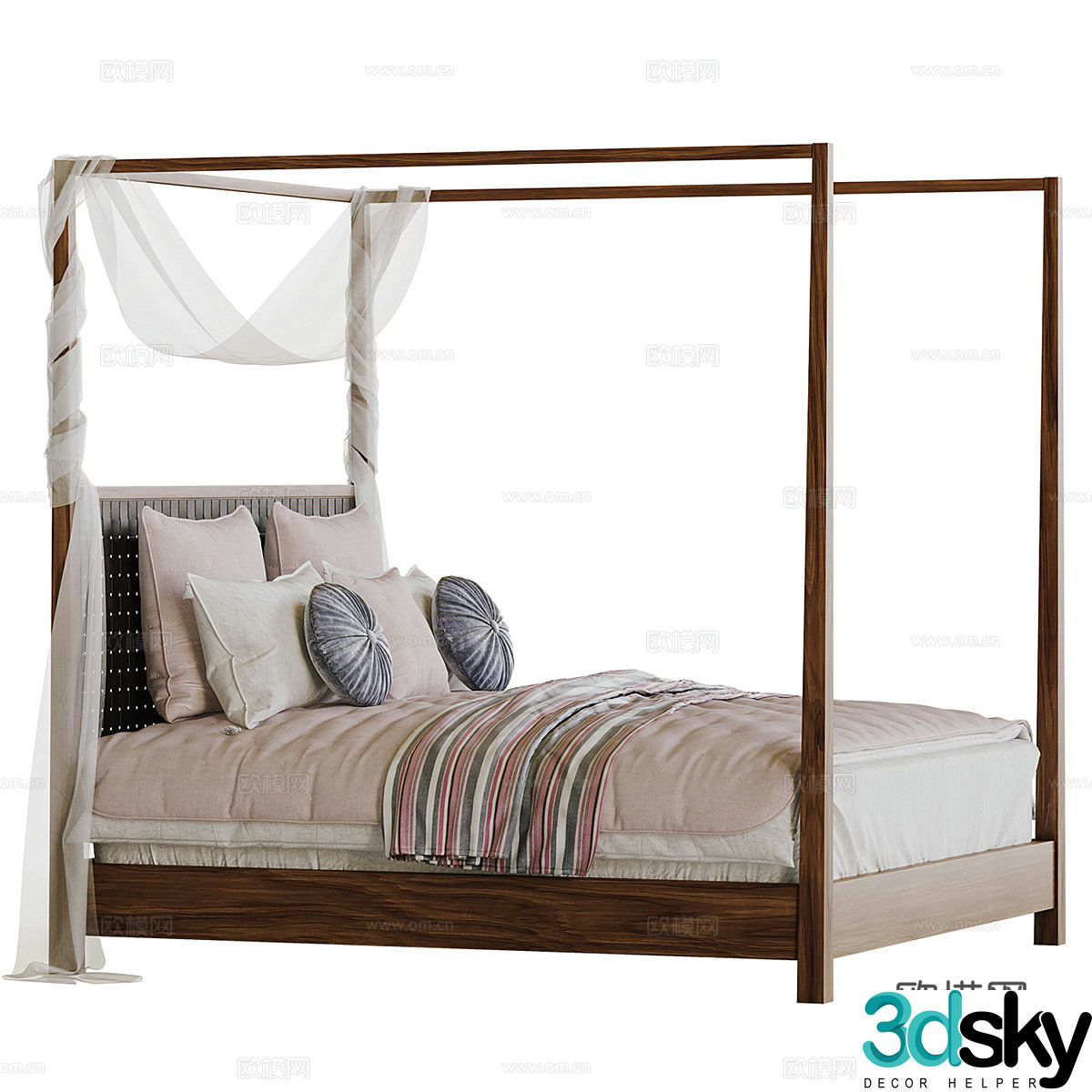 New Chinese style wooden frame bed double bed 3d model