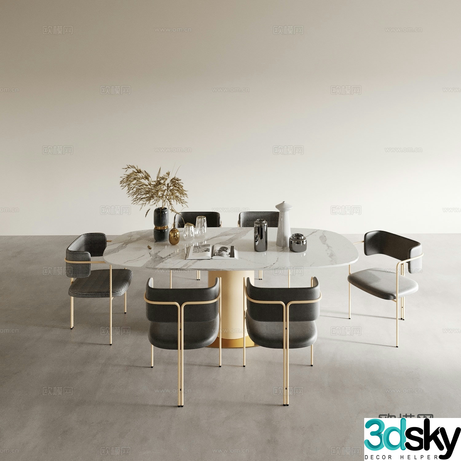 Modern dining table and chairs dining table and chairs 3d model
