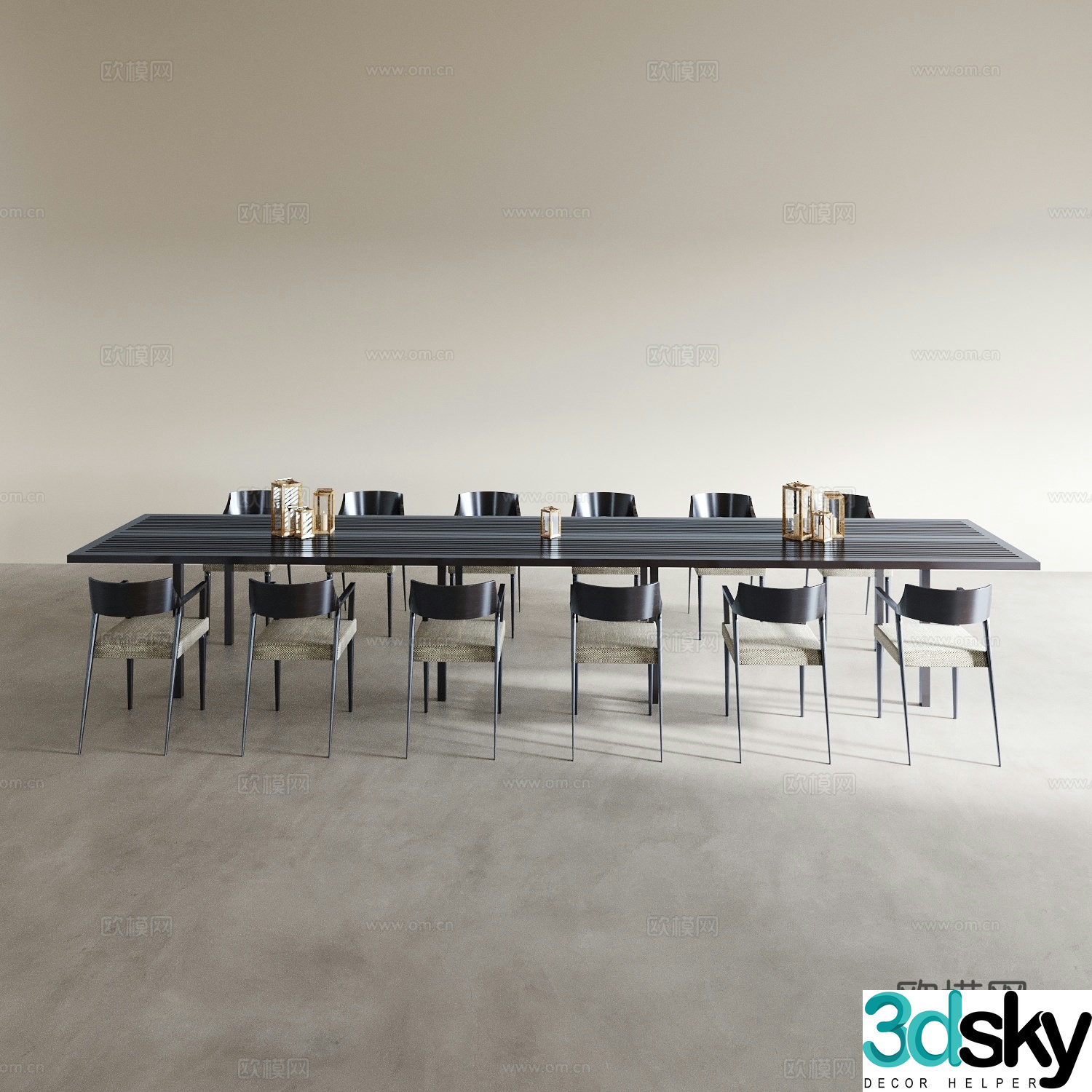 Modern dining table and chairs extra long table and chairs table for twelve people 3D model