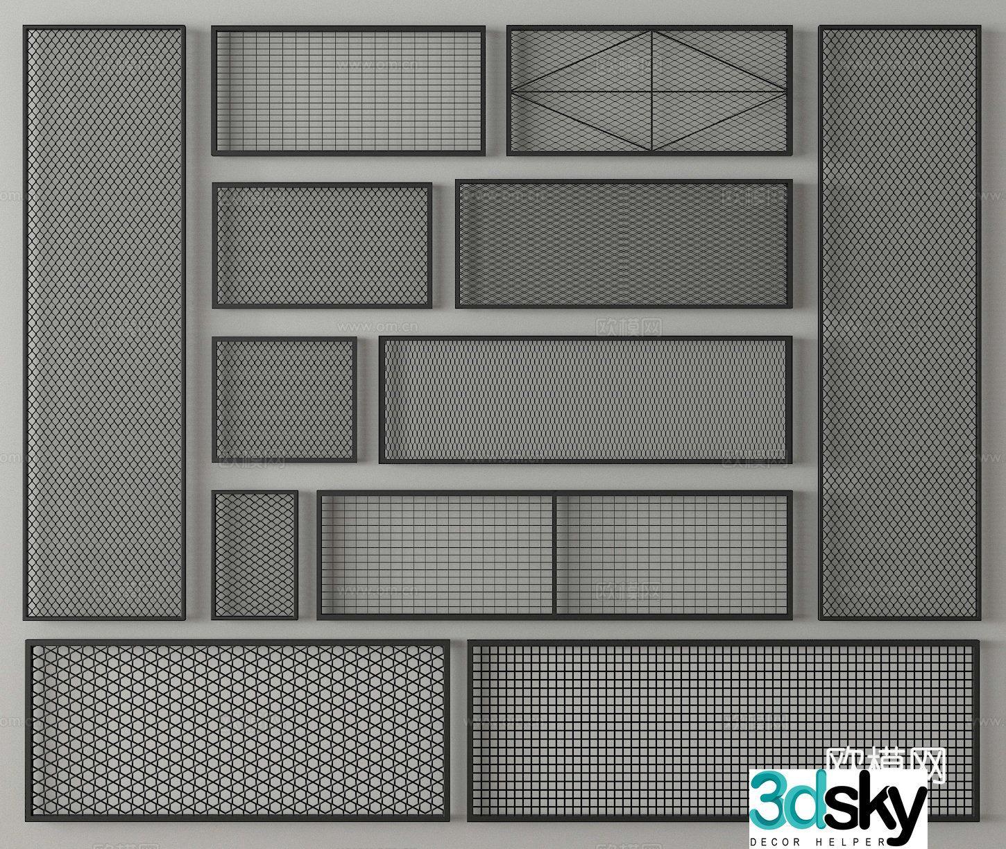 Barbed wire guardrail anti-theft net 3d model