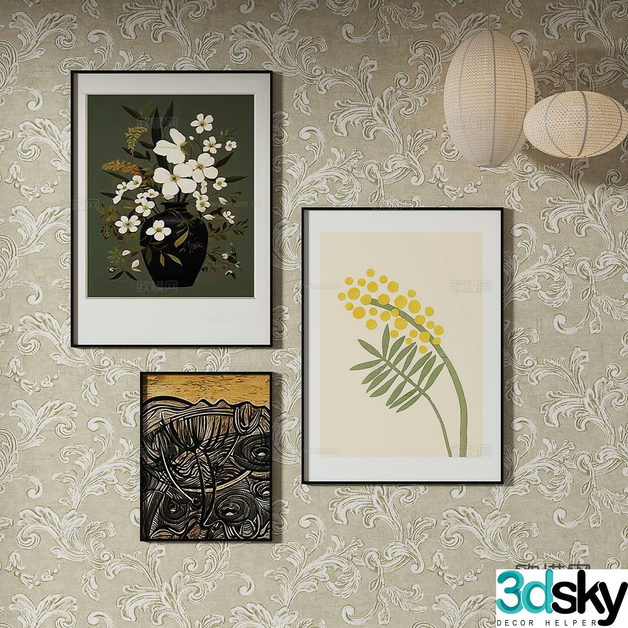 Simple European texture painting decorative painting 3d model