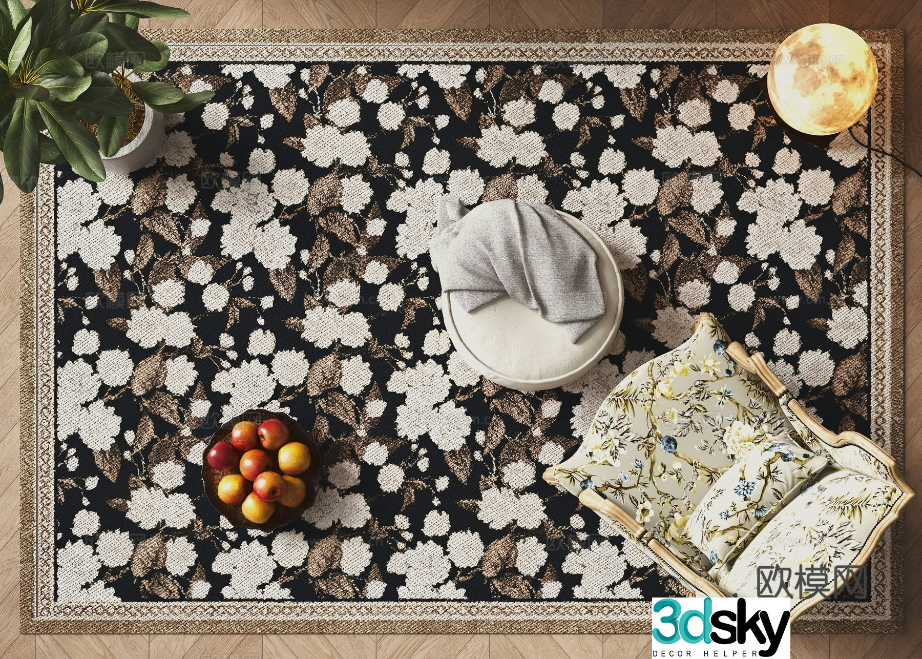 French square rug 3d model
