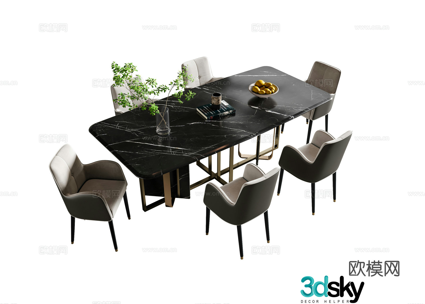 Light luxury dining table and chairs 3D model