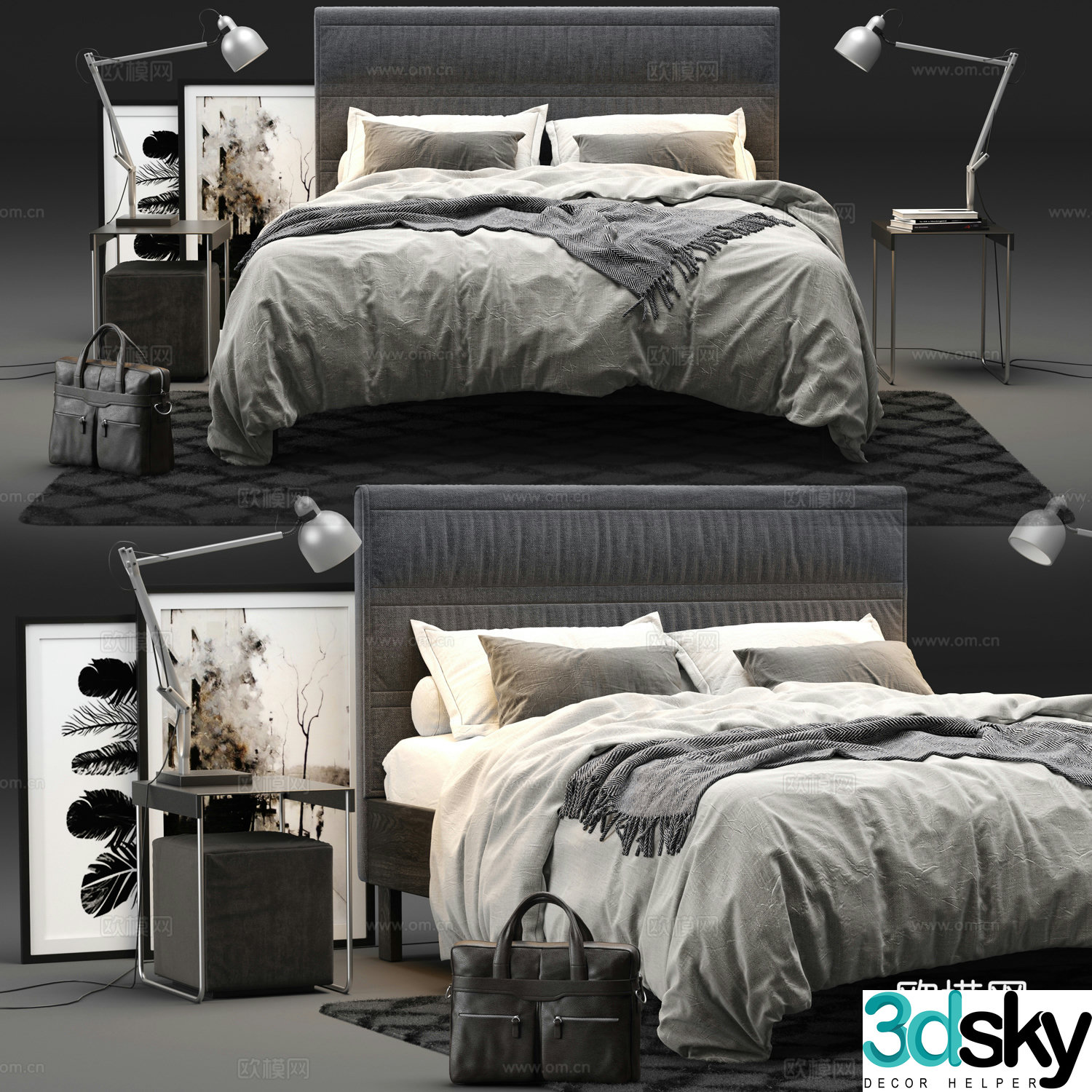 Modern double bed 3d model