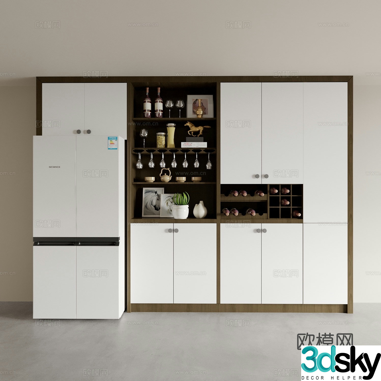 Modern sideboard refrigerator cabinet 3d model