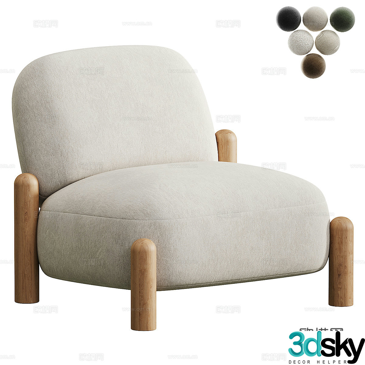 Cream style single sofa 3d model
