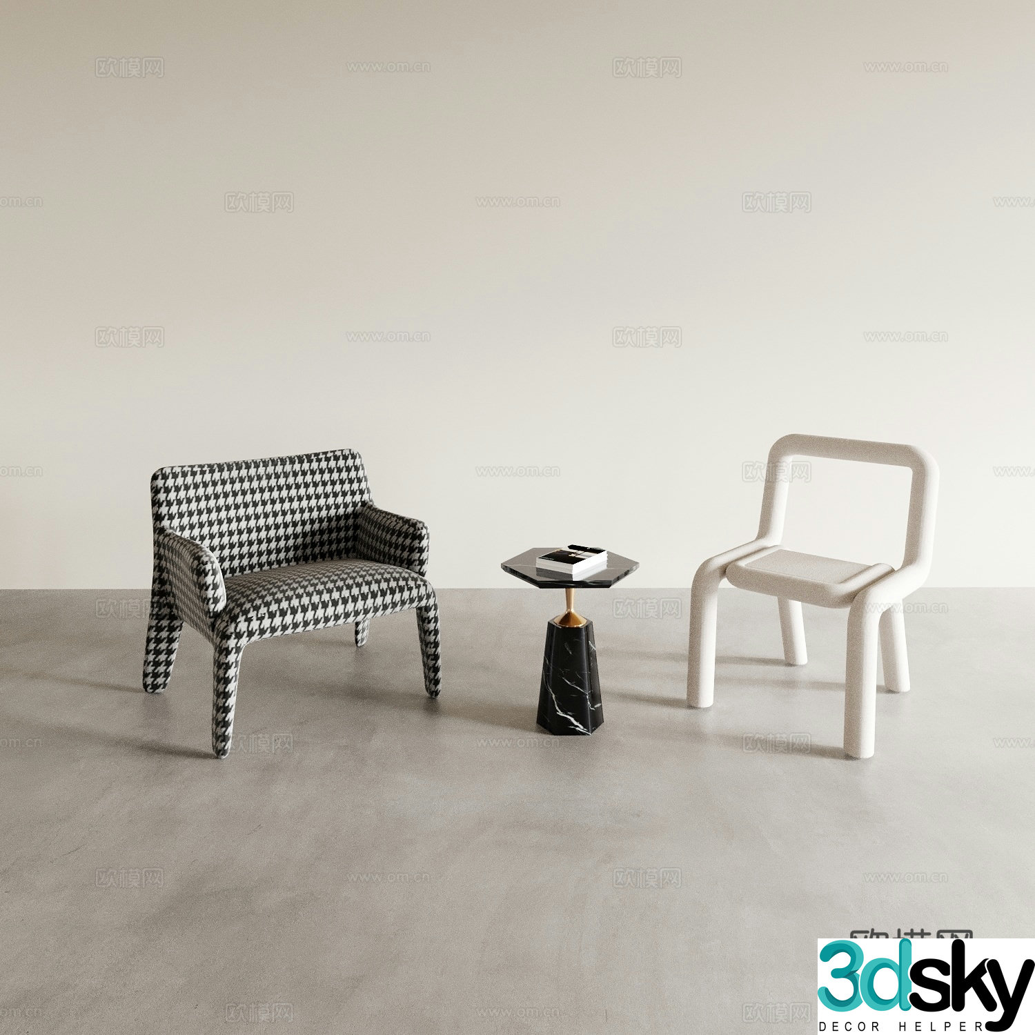 Modern chair corner table leisure chair 3d model