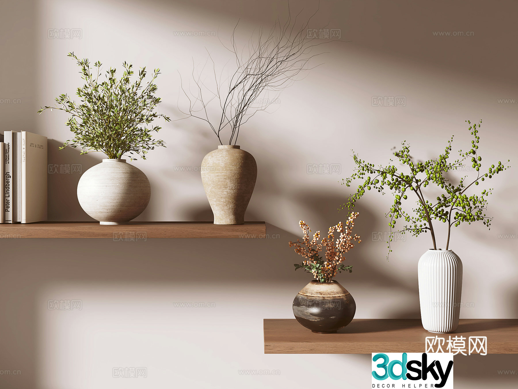 wabi-sabi vase floral arrangement flower arrangement 3d model