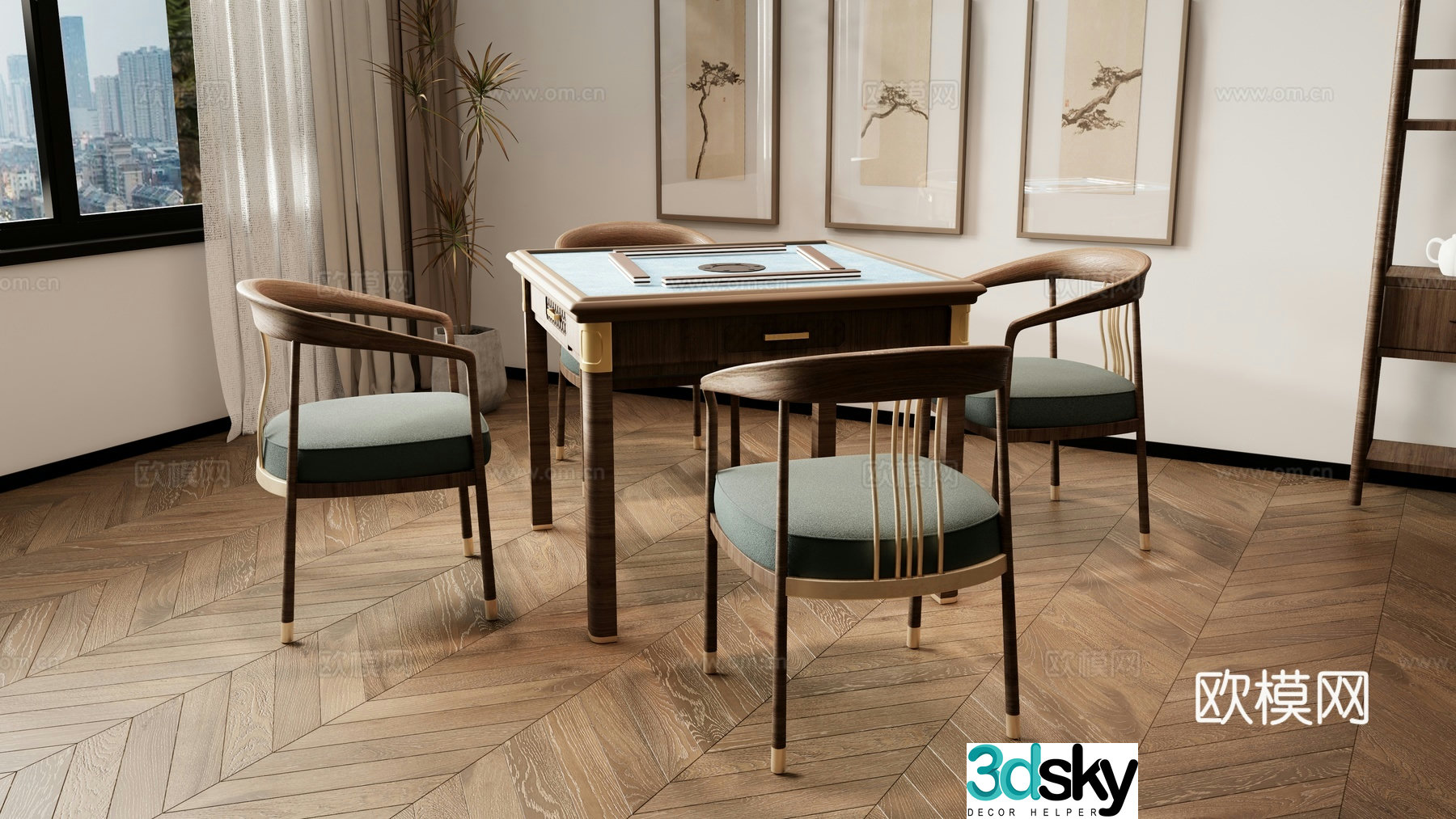 New Chinese style mahjong table mahjong machine 3d model