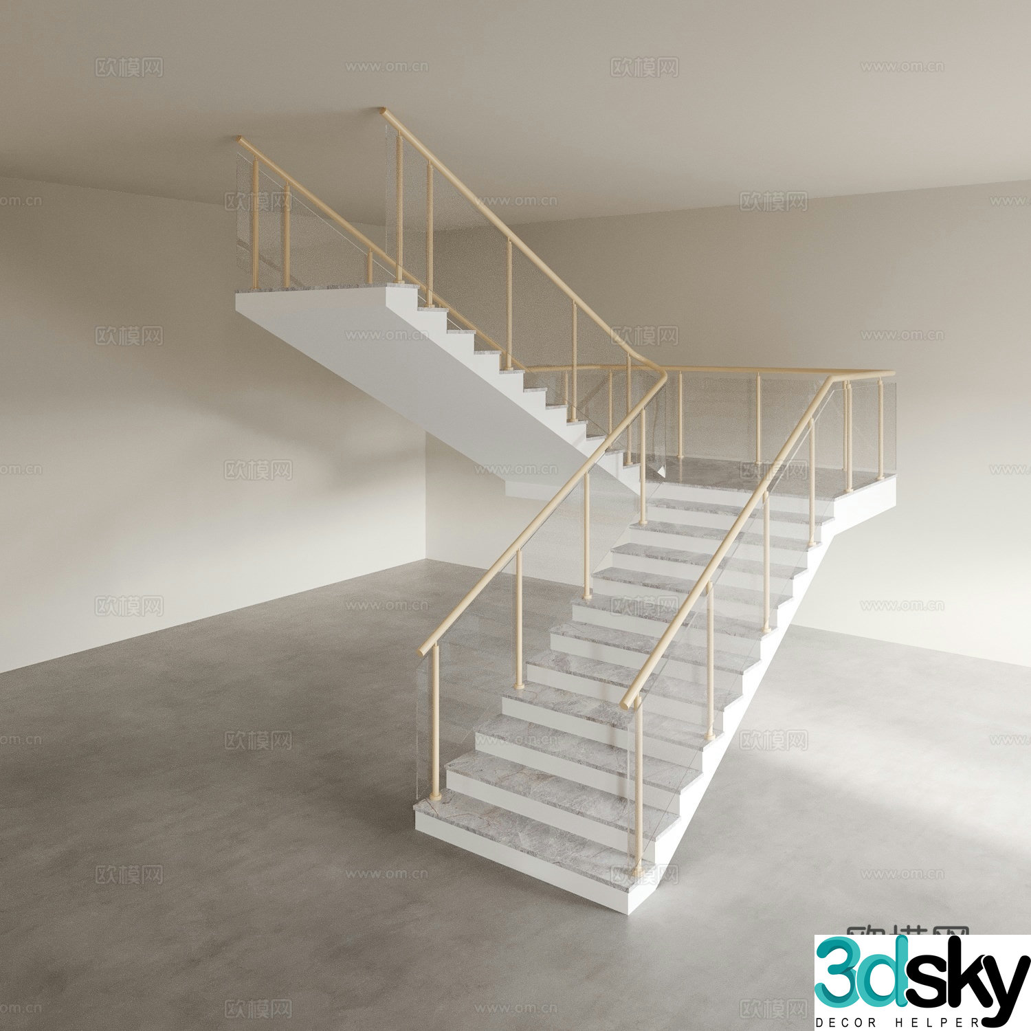 stairs steps railing 3d model