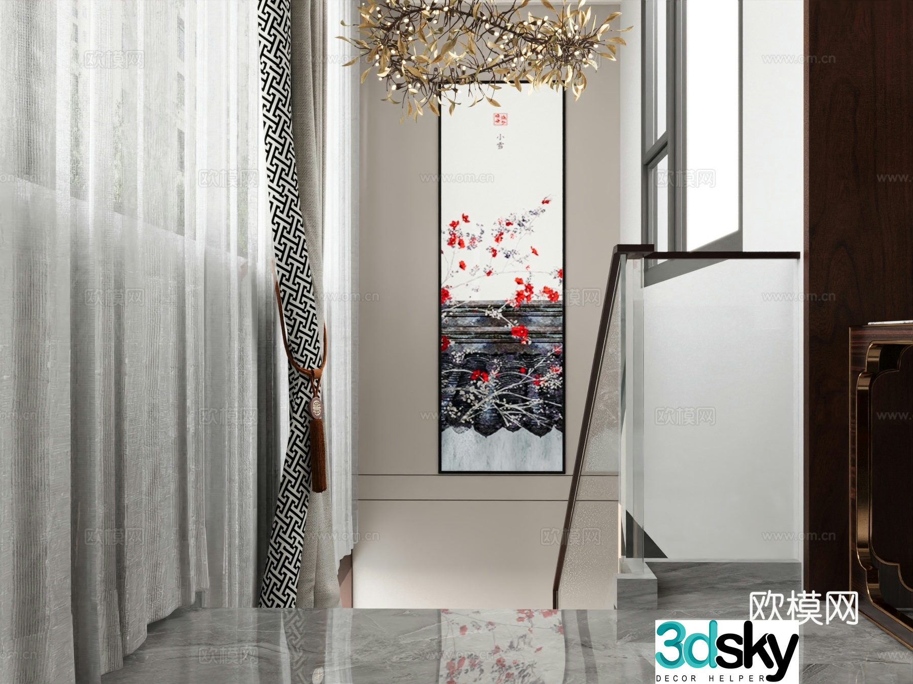 New Chinese style villa stairwell 3D model