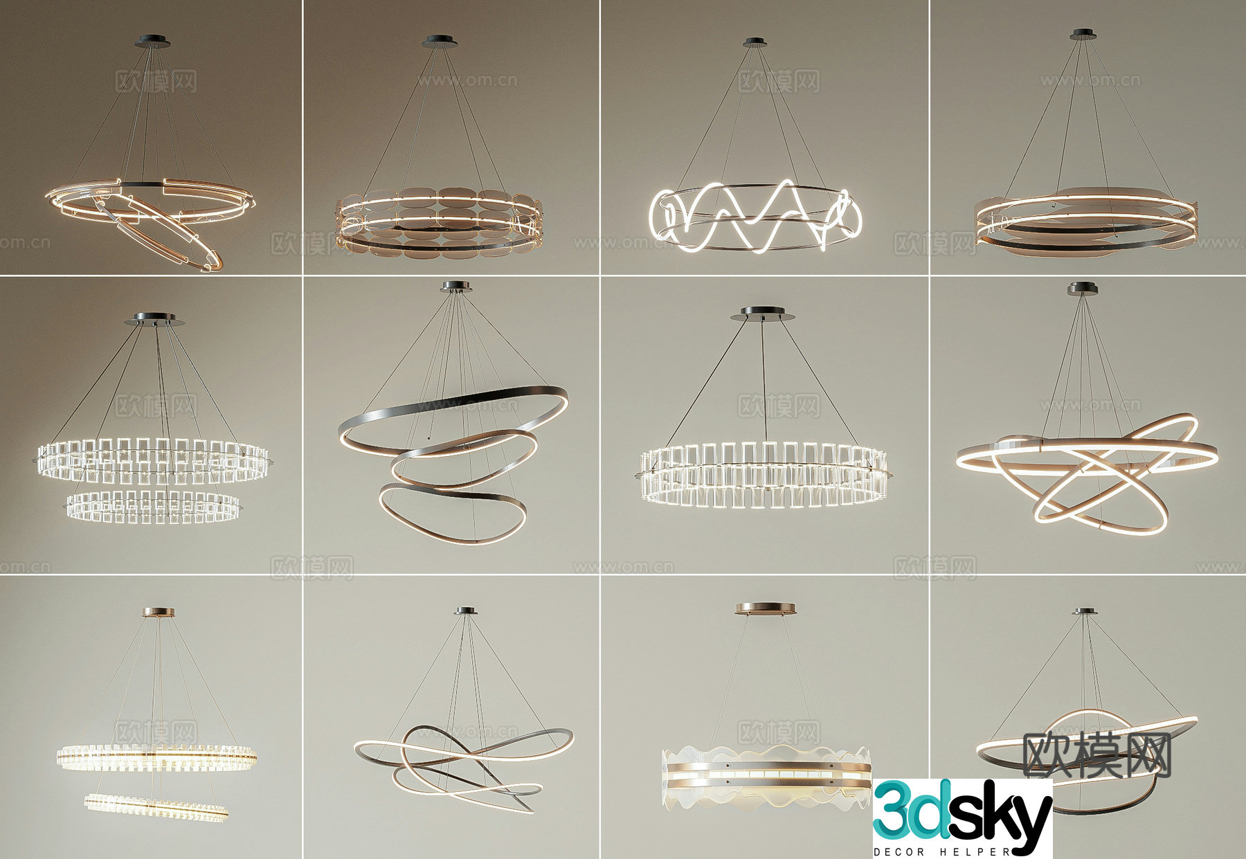 Light luxury chandelier hall chandelier ring chandelier 3d model