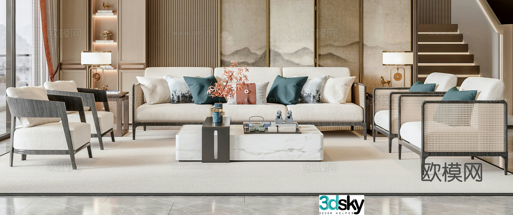 New Chinese style modular sofa 3d model