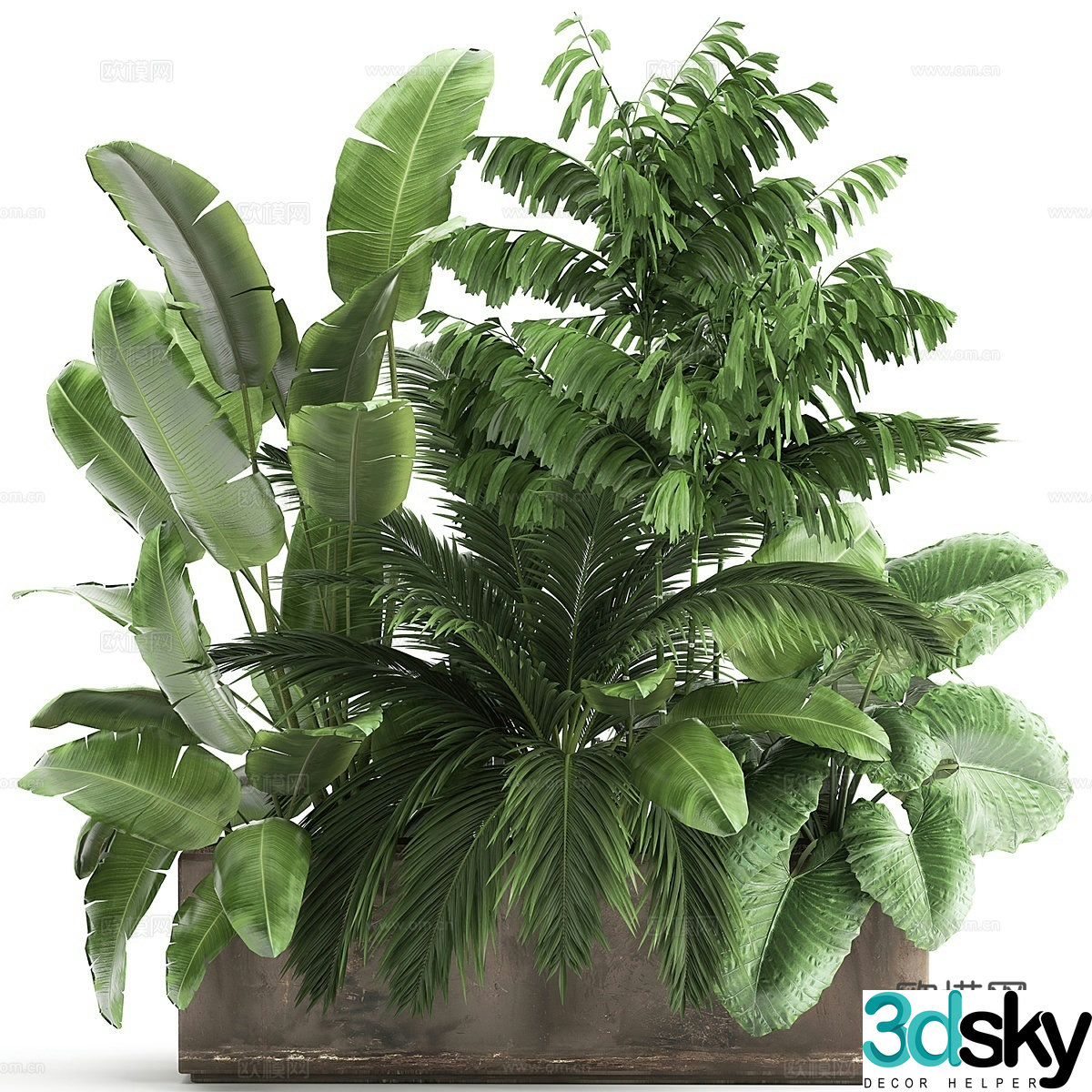 Modern tree pond flower bed green plant potted 3D model