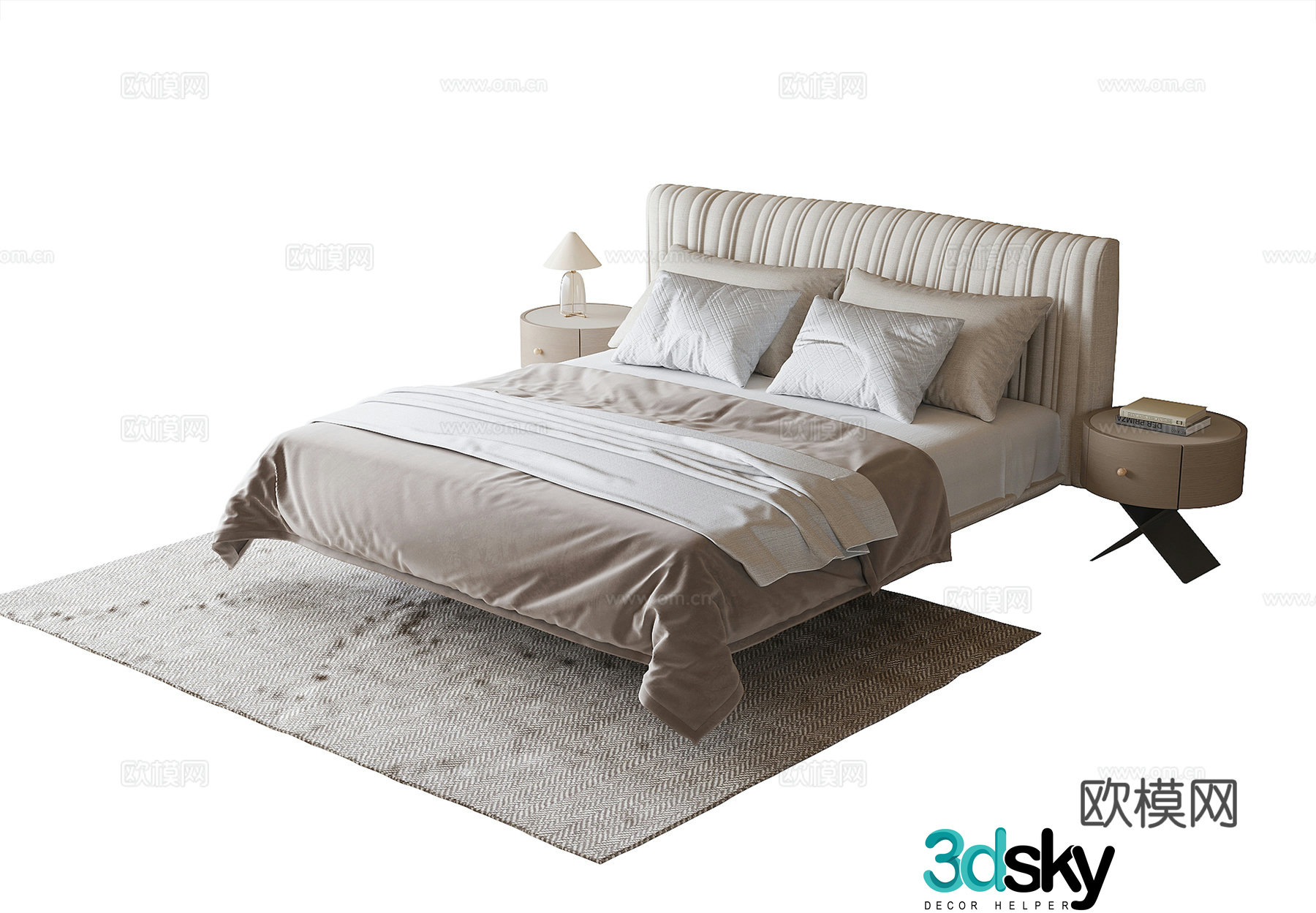 French double bed bedside table 3d model