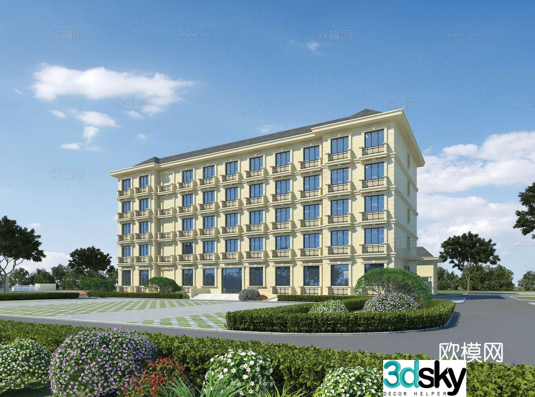 3D model of simple European office building appearance
