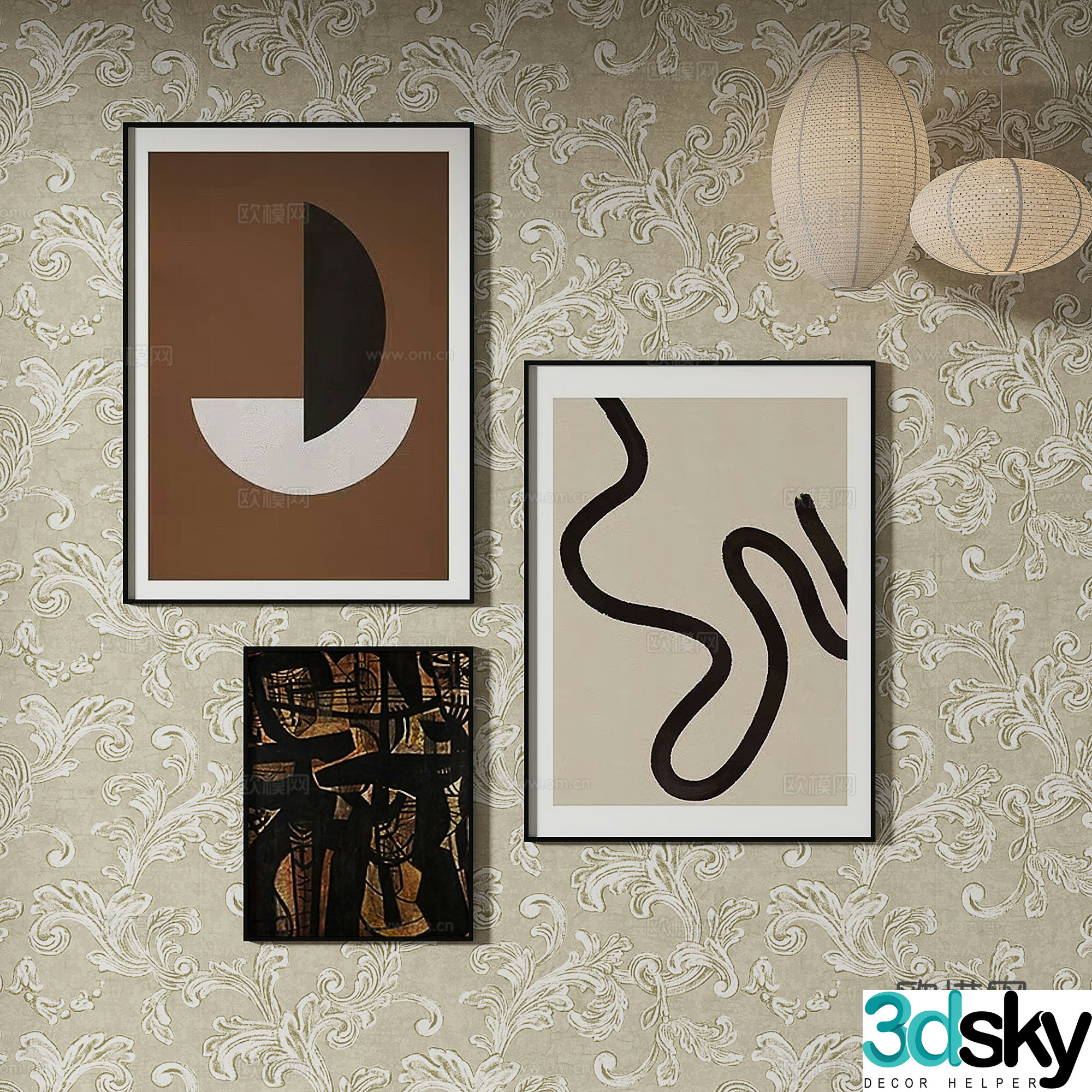 Simple European retro painting decorative painting hanging painting 3D model