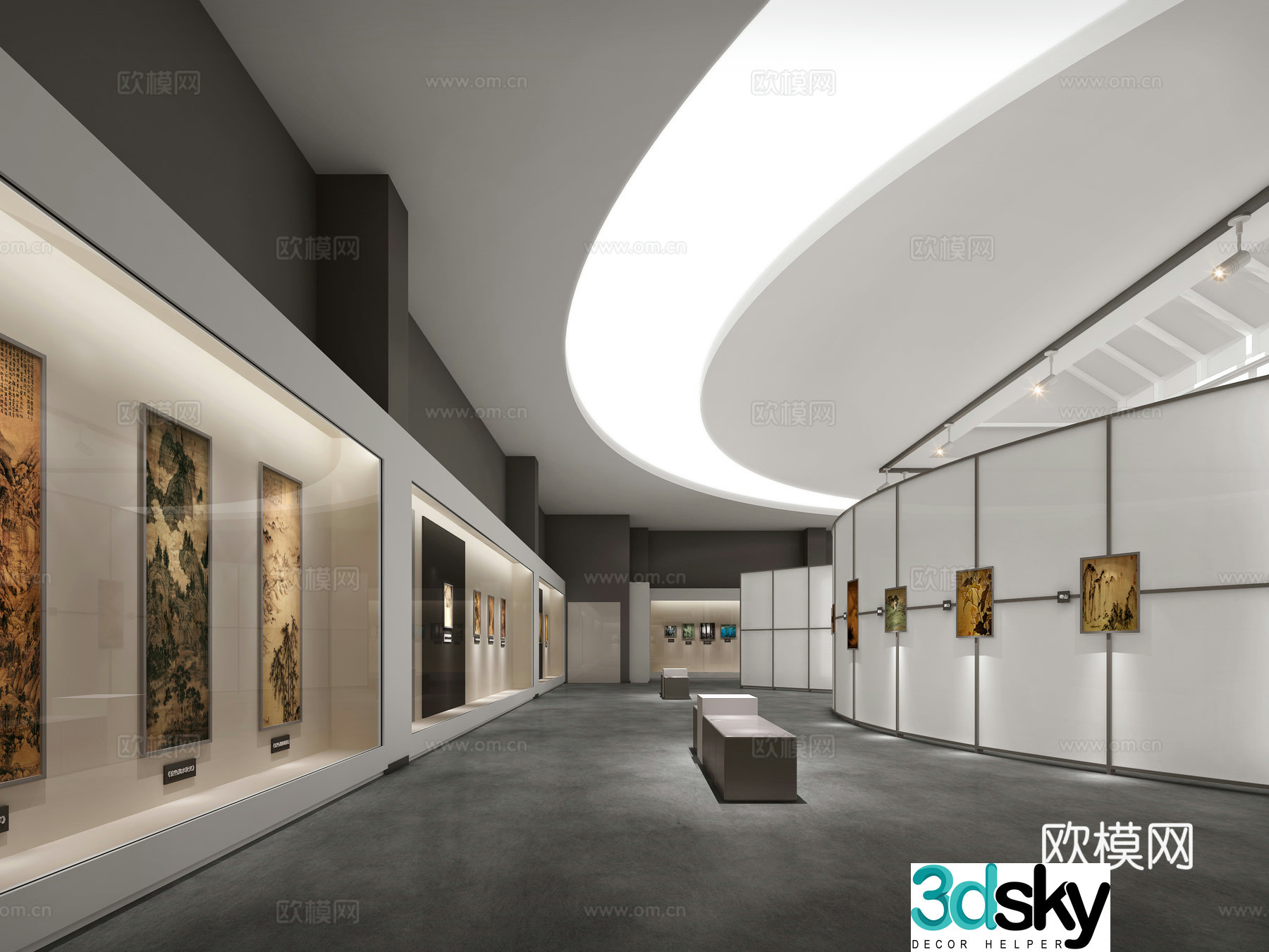 Modern exhibition hall painting exhibition bird’s eye view 3d model