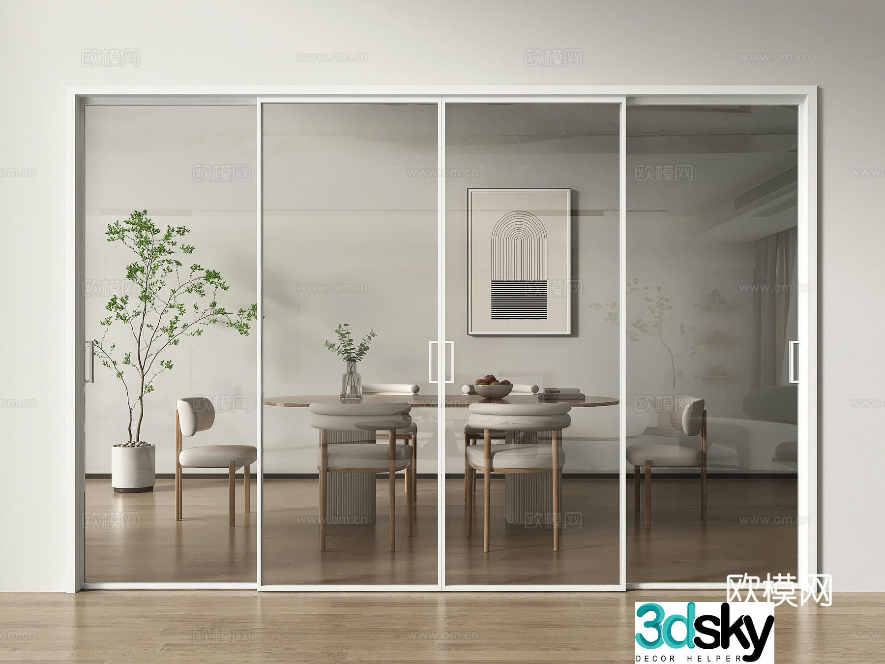 Glass sliding door four linkage sliding door 3d model