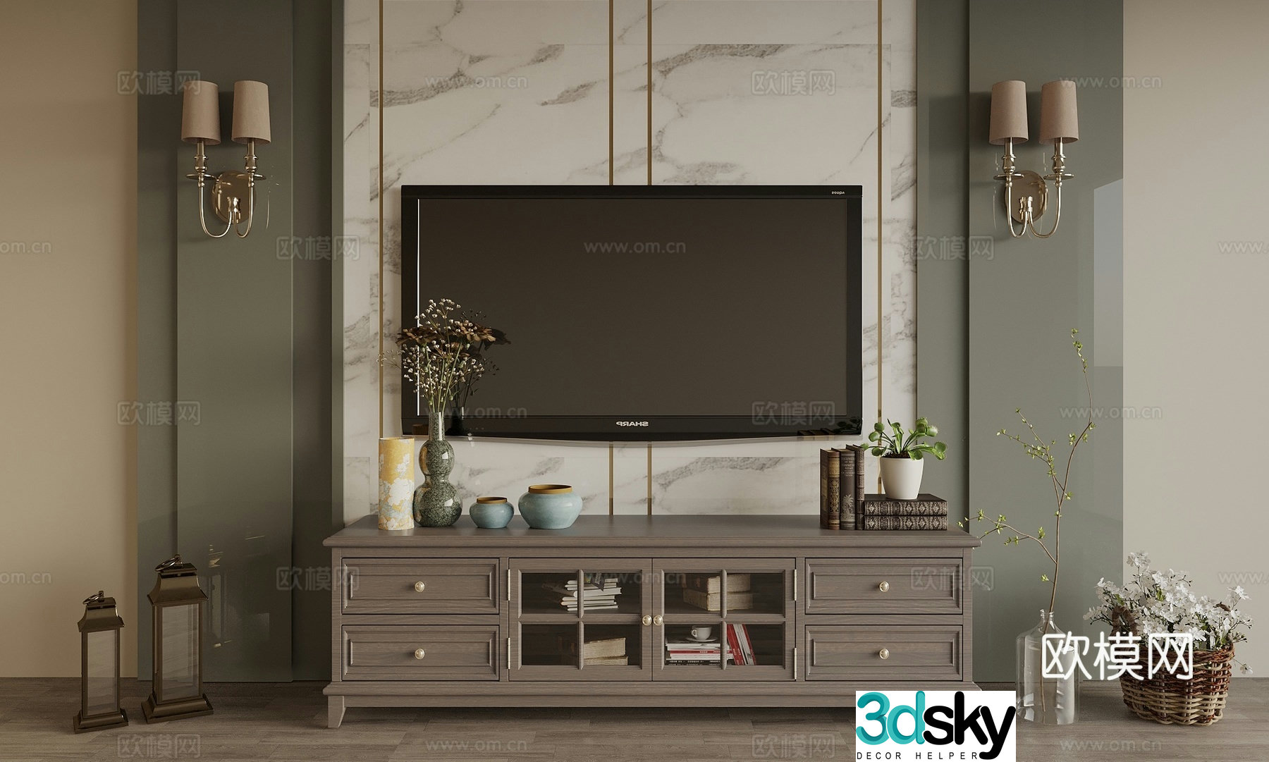 American background wall TV background 3d model