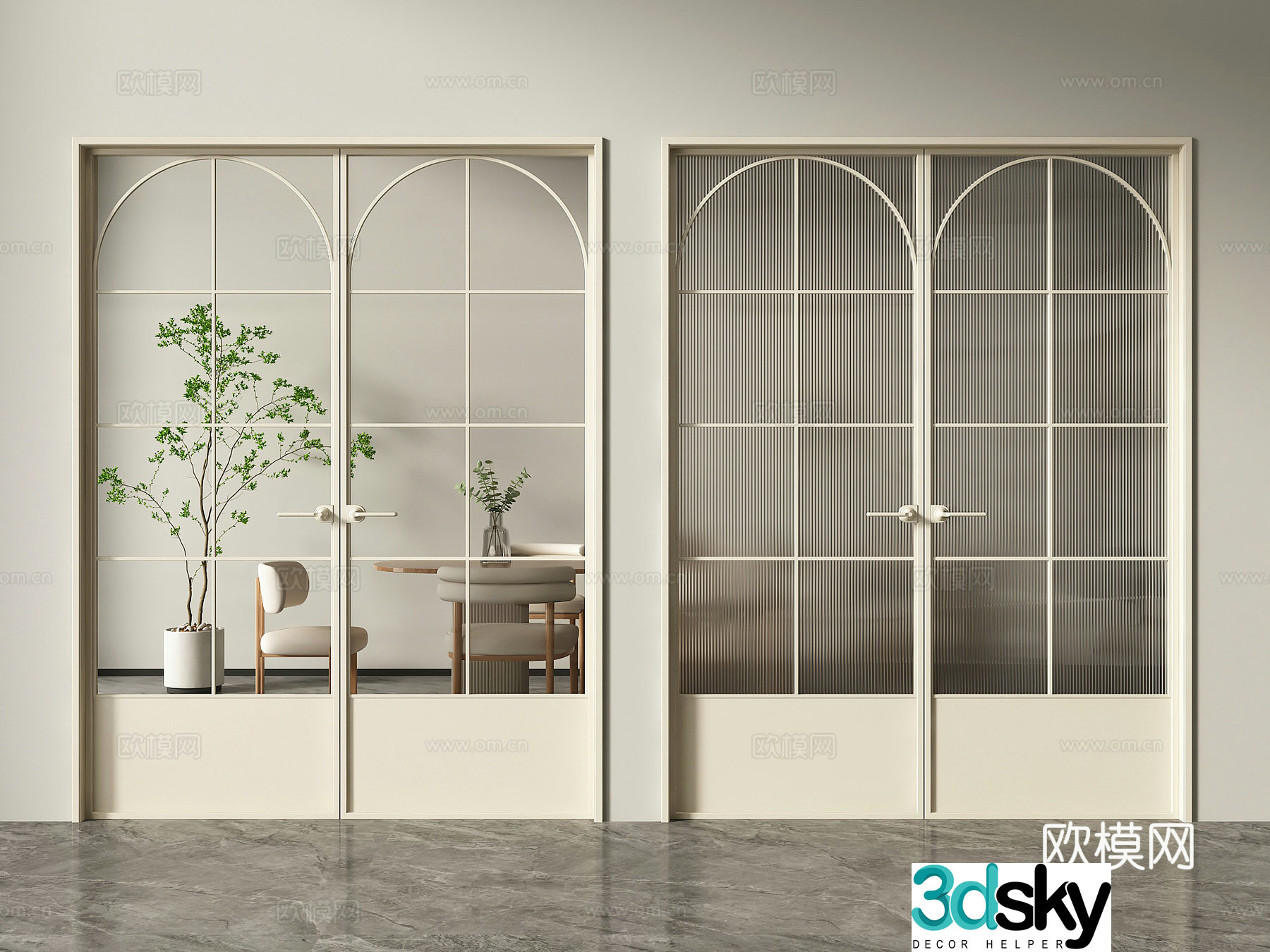 French glass door double door grille door 3d model