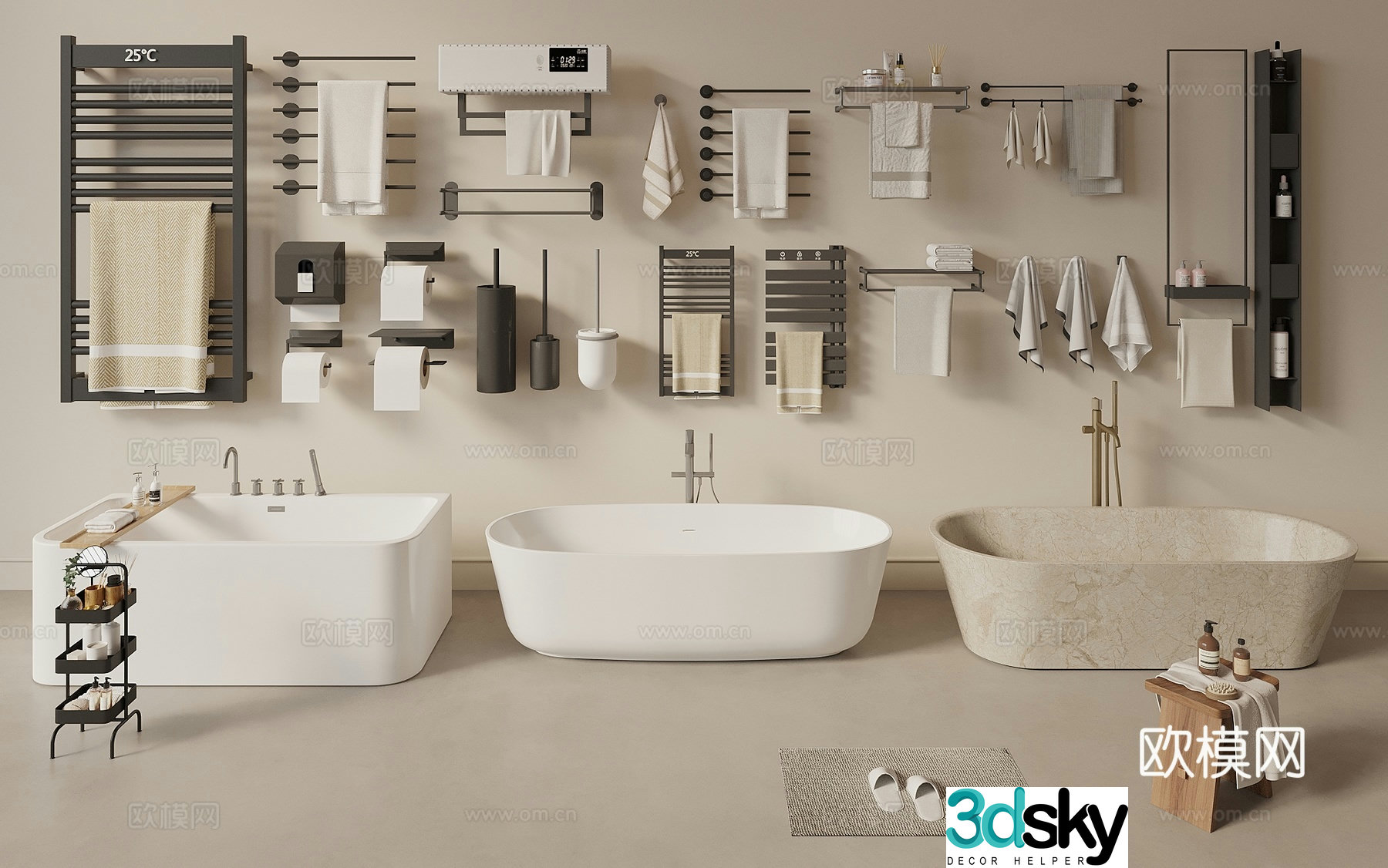 Square bathtub towel rack roll box sanitary ware 3d model