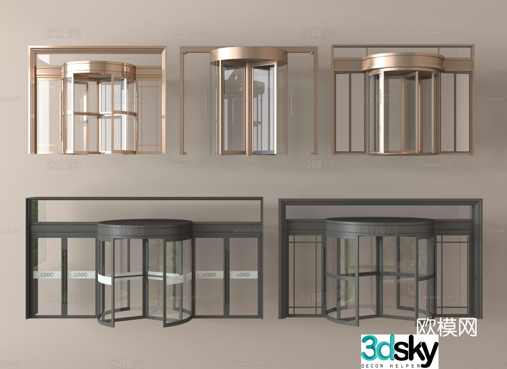 Automatic revolving door sensor door hotel door 3d model