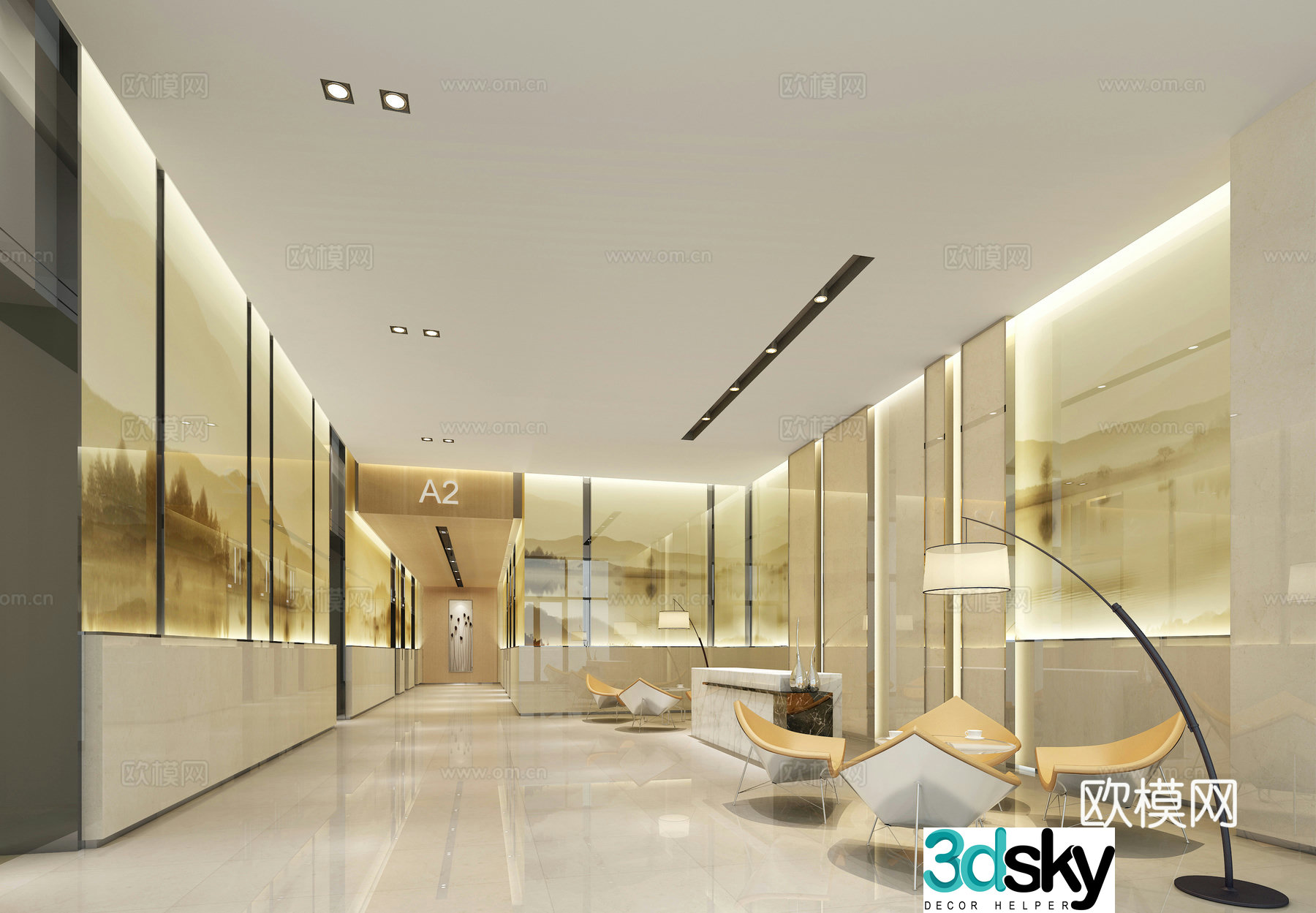 Modern office lobby elevator room 3d model