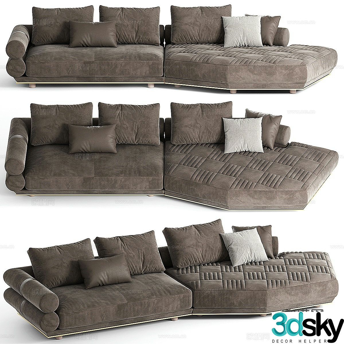 Multi-person sofa upholstered sofa 3d model