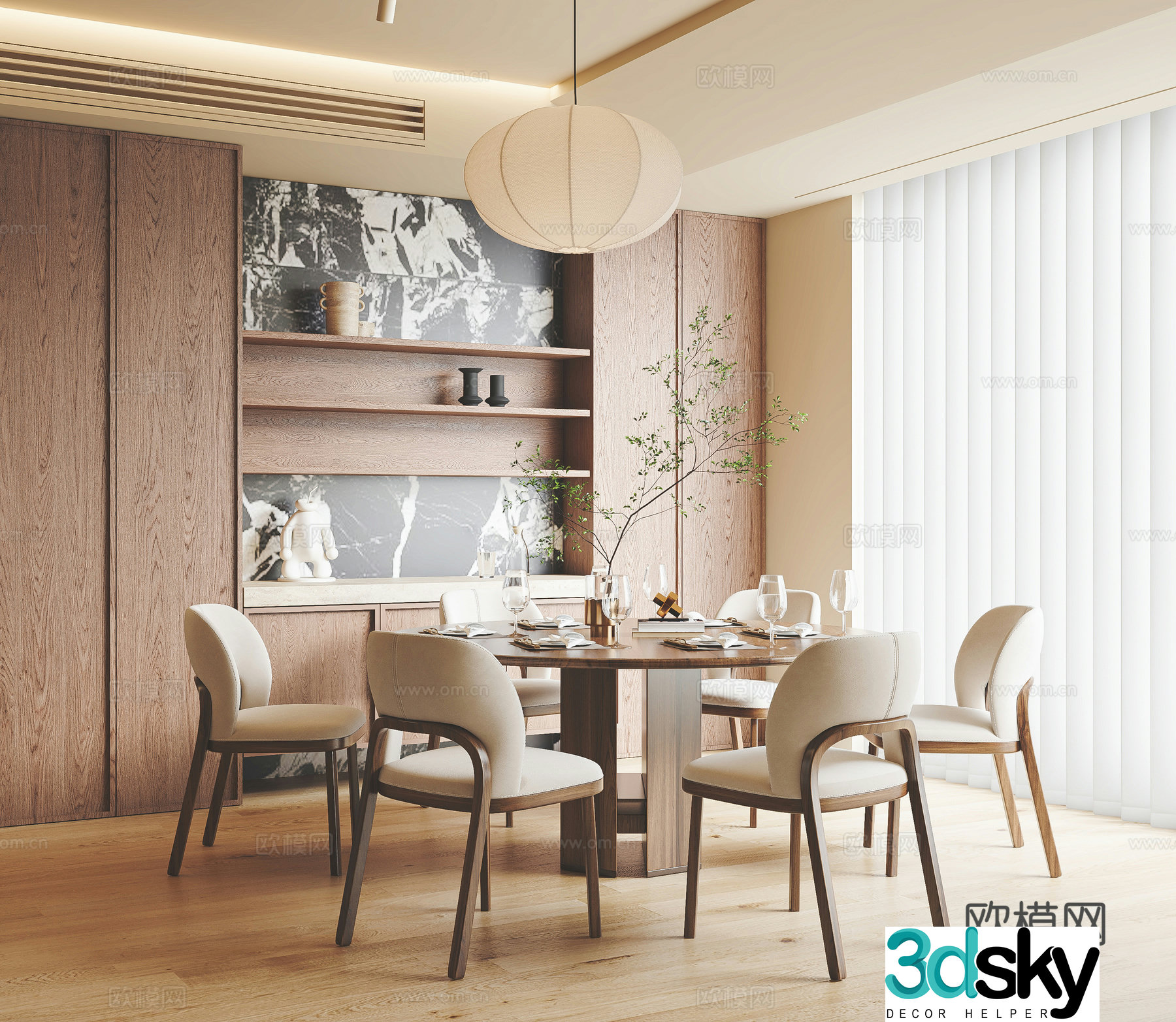 Medieval style dining table and chairs round dining table 3D model