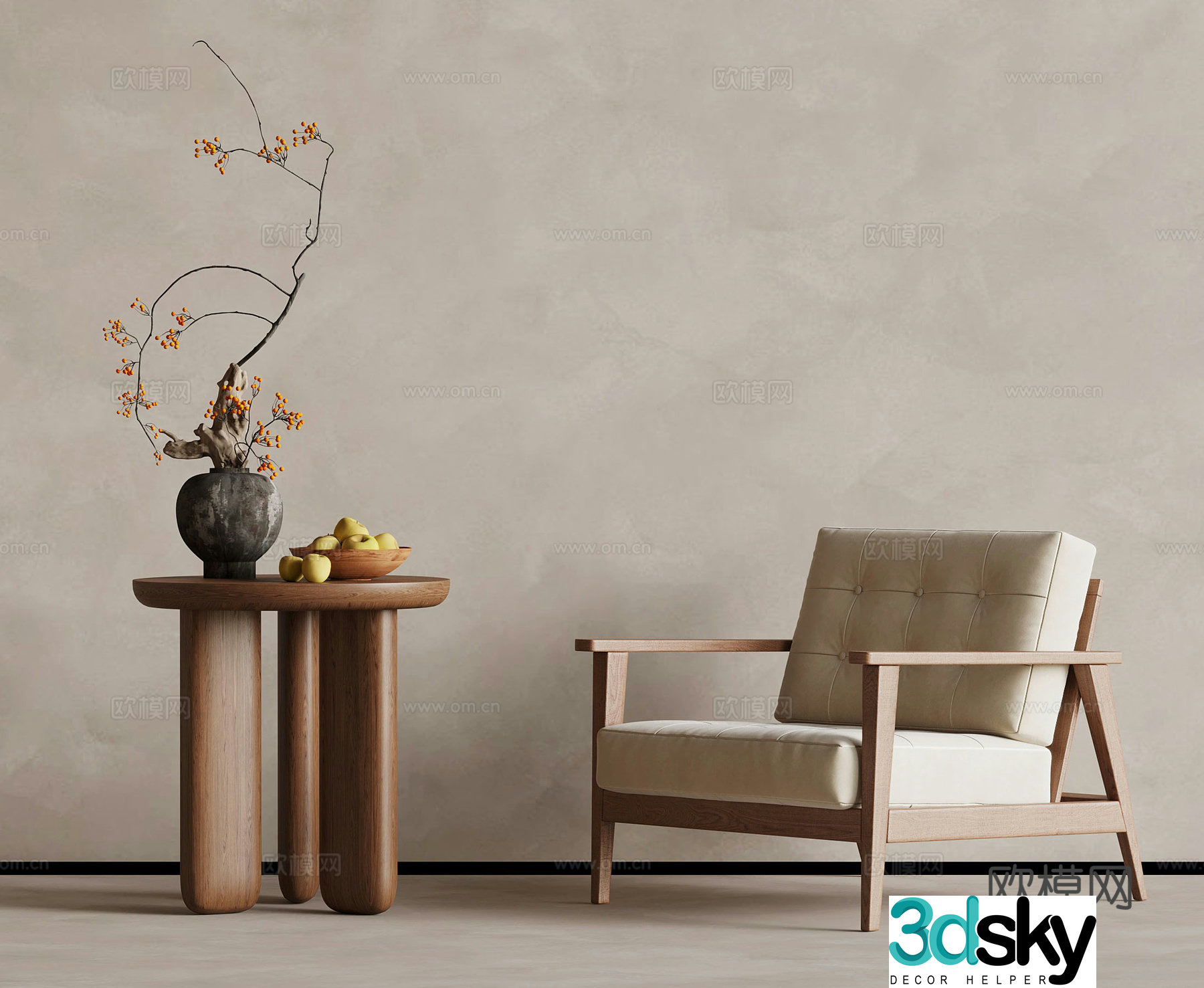 Medieval style leisure chair armchair side table 3d model