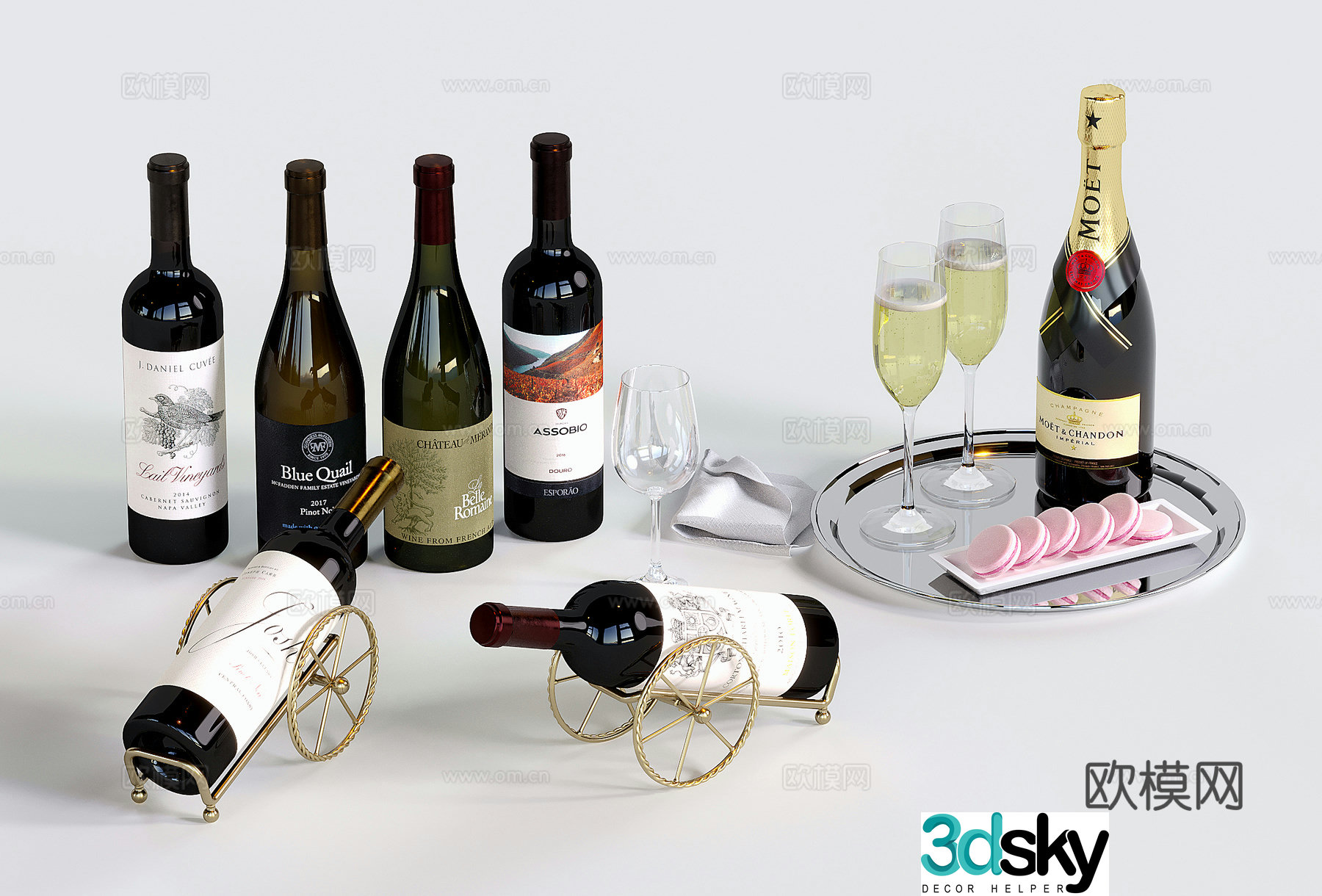 Wine bottle wine glass wine red wine foreign wine 3d model