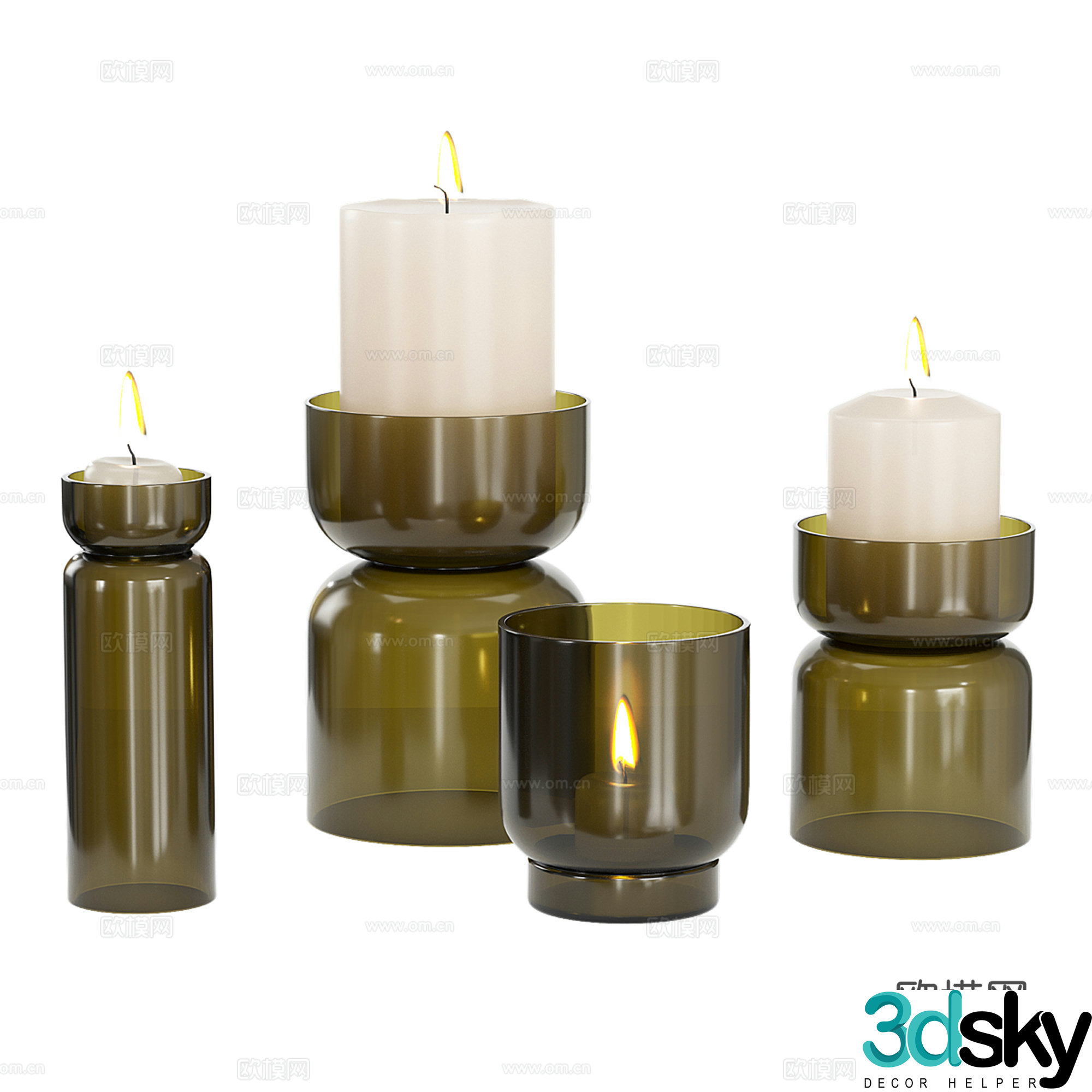Modern glass candle holder candle 3d model